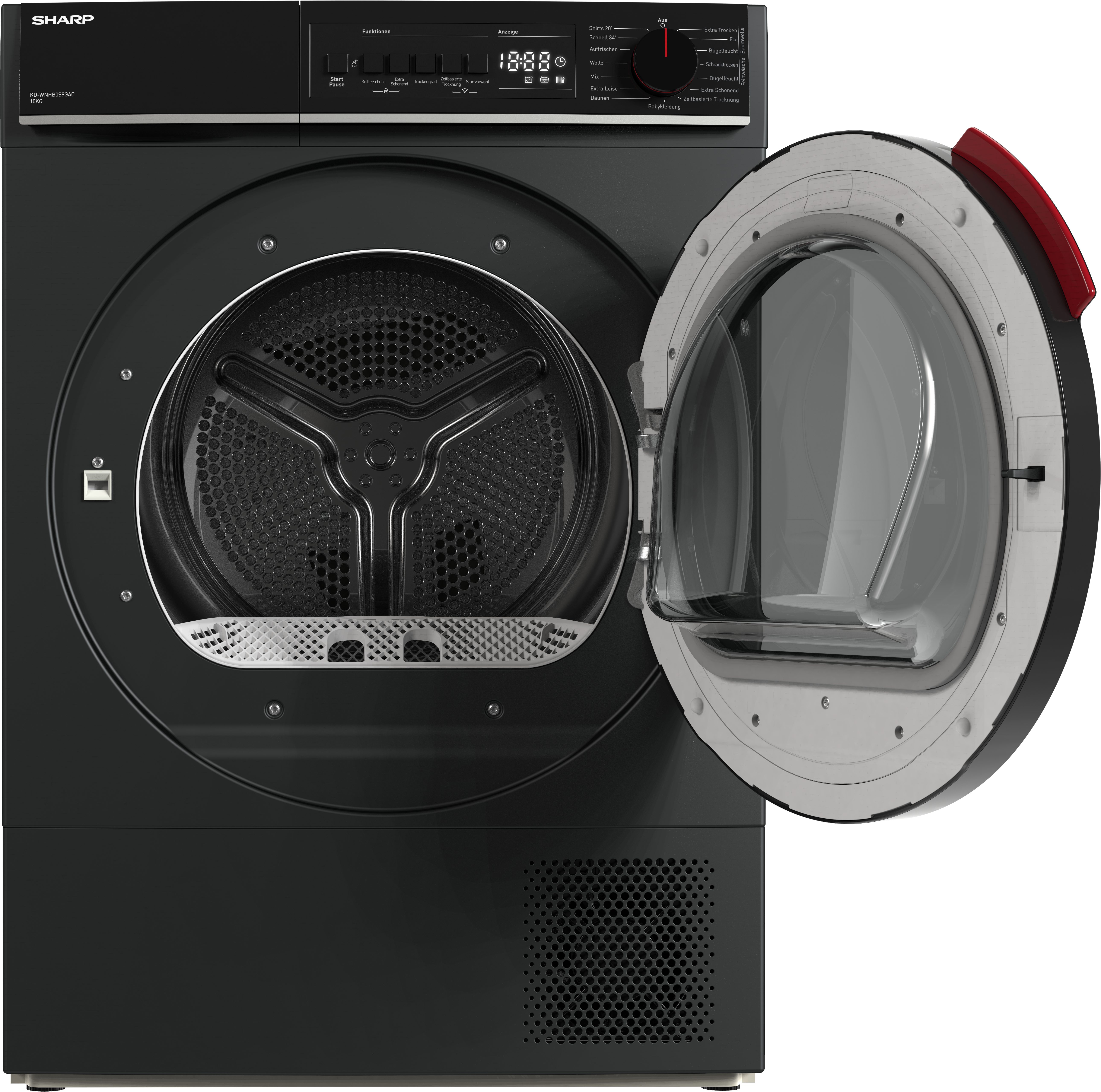 Sharp Wärmepumpentrockner KD-WNHB0S9GAC-DE, 10kg / +WIFI / EEK C / 2 Tasten / XXL-Tür voll-schwarz / Espresso grey