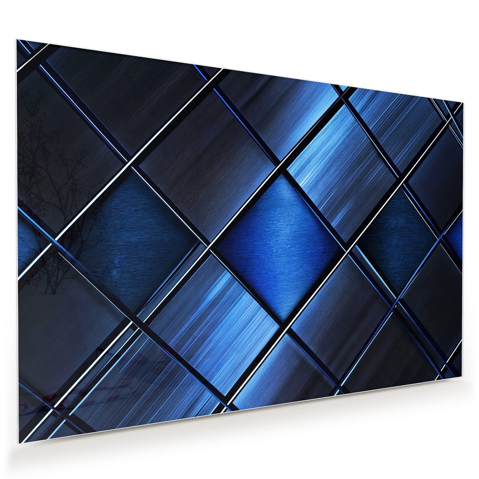 Primedeco Glasbild Wandbild Blaue Kacheln mit Aufhängung, Muster (21 verschiedene Größen, 1 St), Elegante Aufhängung
