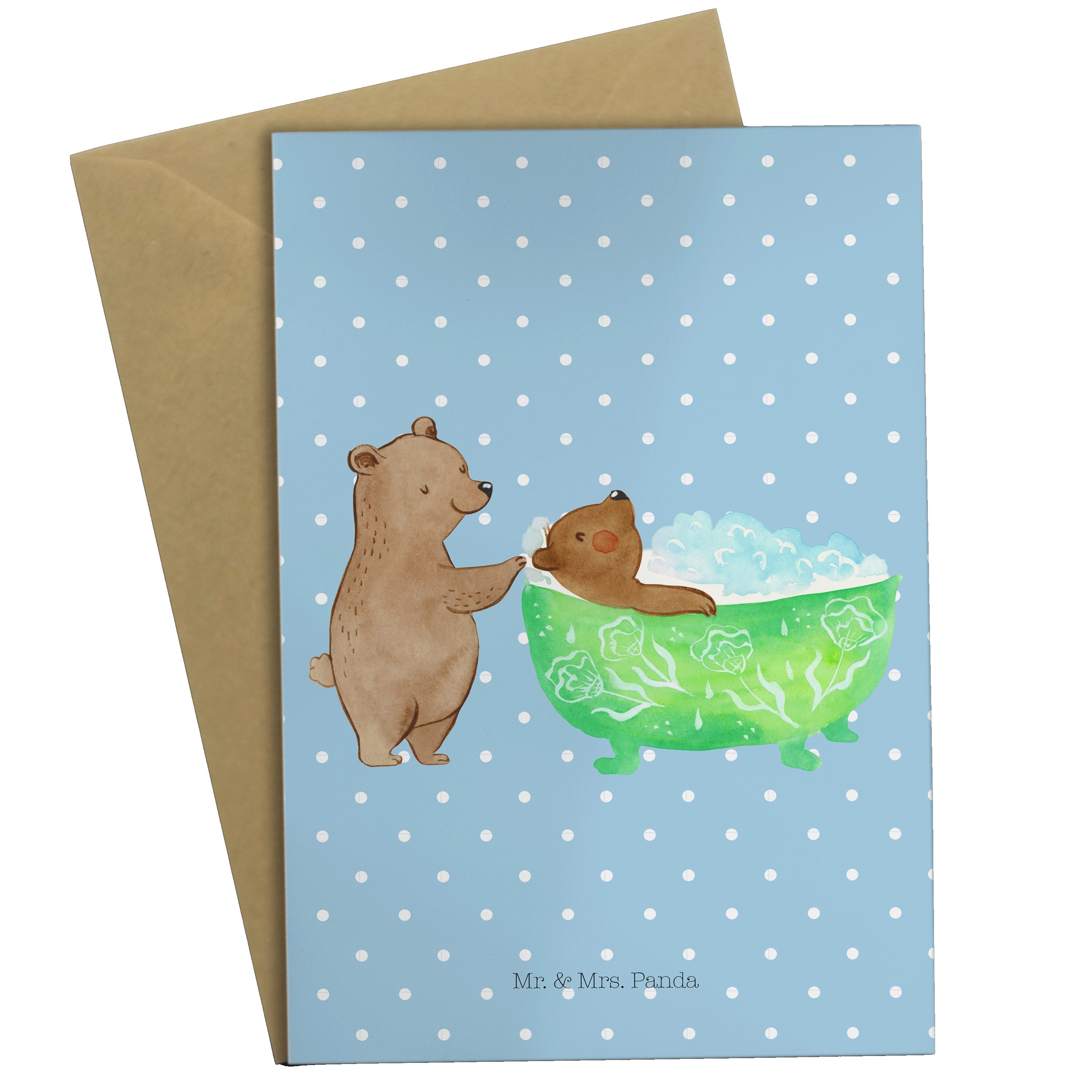Mr. Pastell Grußkarte Blau badet Panda Karte, - & Geschenk, Oma - Mrs. Kla Muttertag, Schwester,