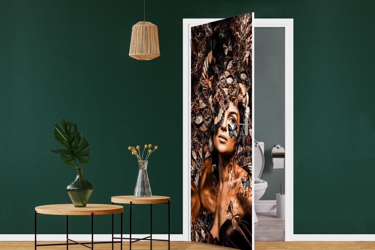 Tür, (1 Fototapete Türaufkleber, Luxus für Türtapete bedruckt, 75x205 - Collage, cm MuchoWow Frau St), - Matt,