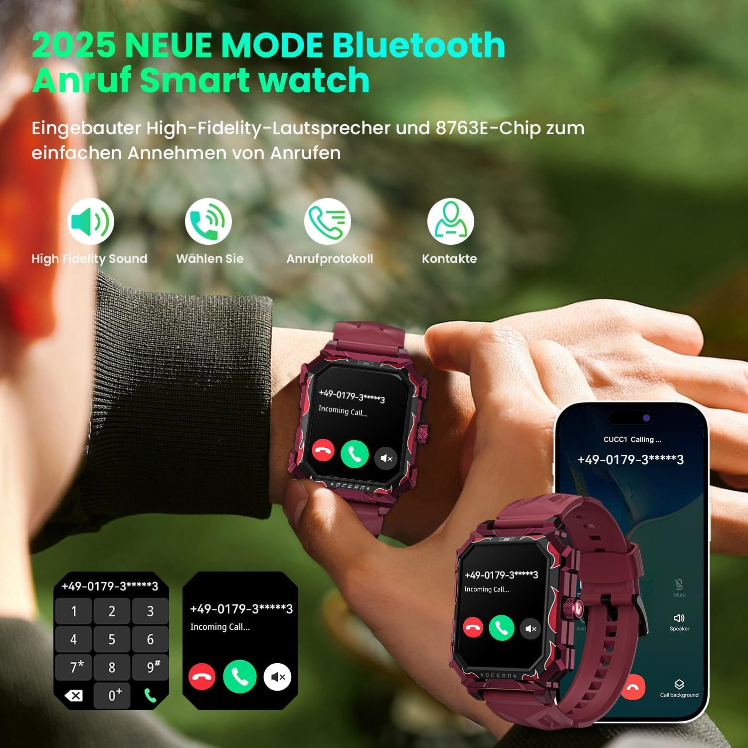 Rogbid ‎ S3-lokmat Smartwatch (4,9 cm, android ios), Outdoor Smartwatch Herren mit 1.93" HD Display, 100 Tagen