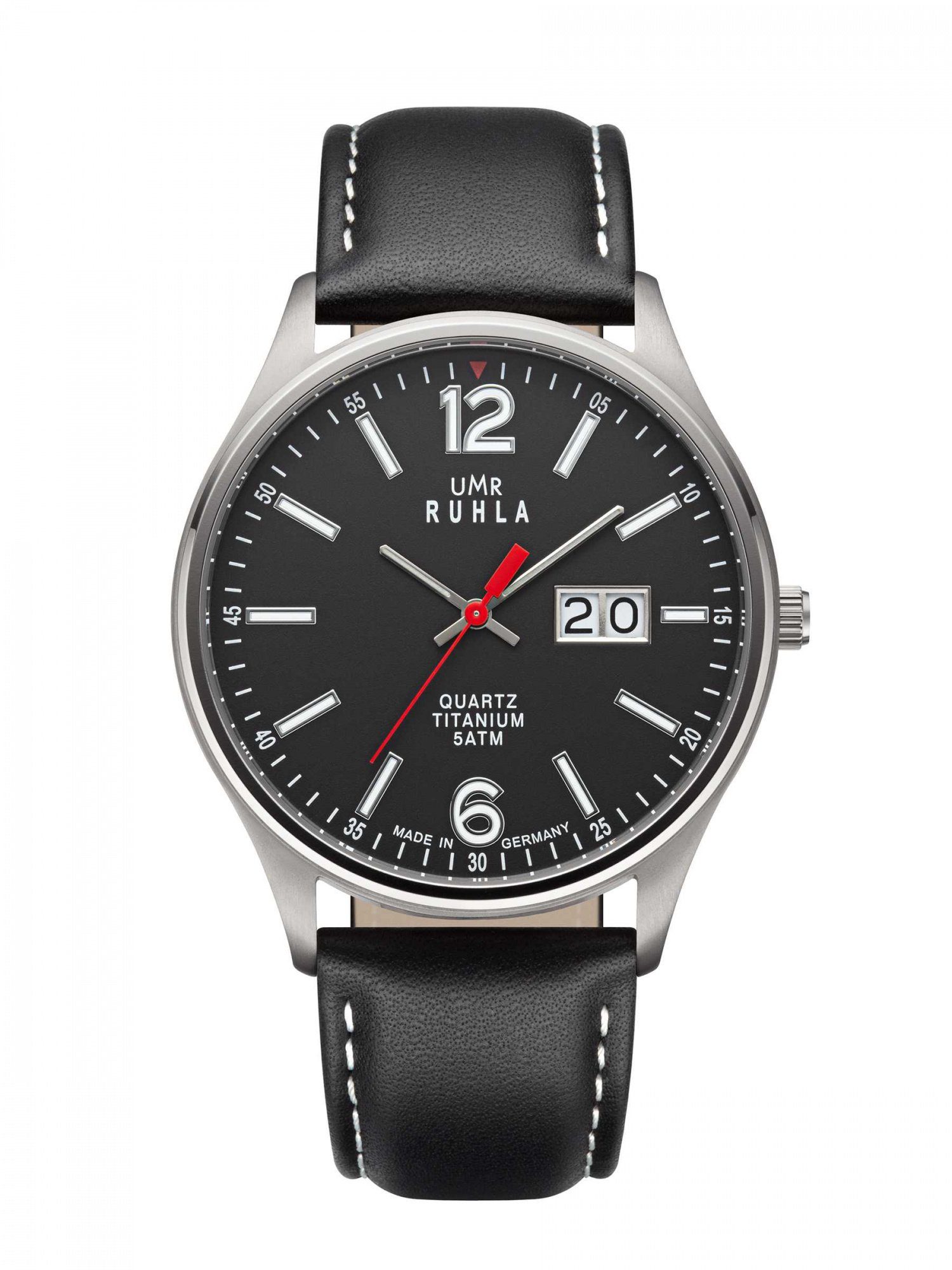Quarzuhr Classic Big Date Titan Herrenuhr, 42 mm, schwarzes Lederband, 17077