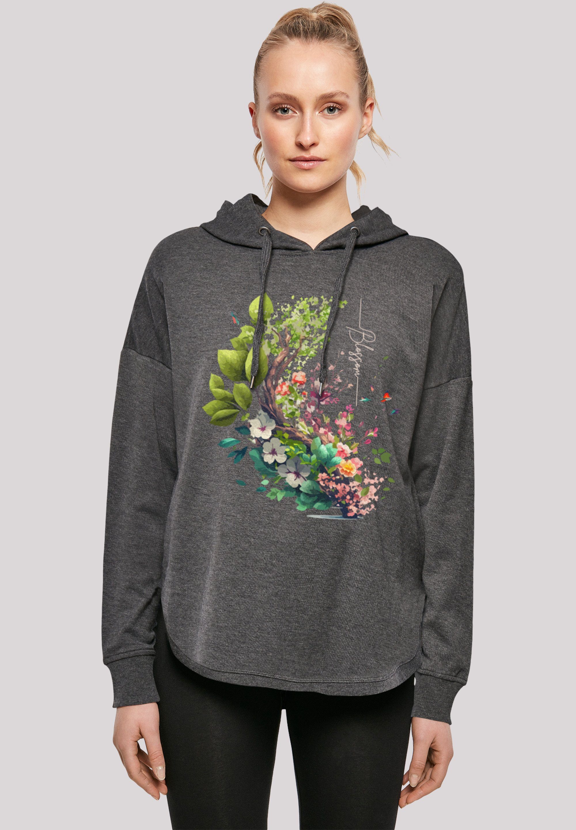 F4NT4STIC Kapuzenpullover Baum mit Blumen Oversize Hoodie Print charcoal | Hoodies