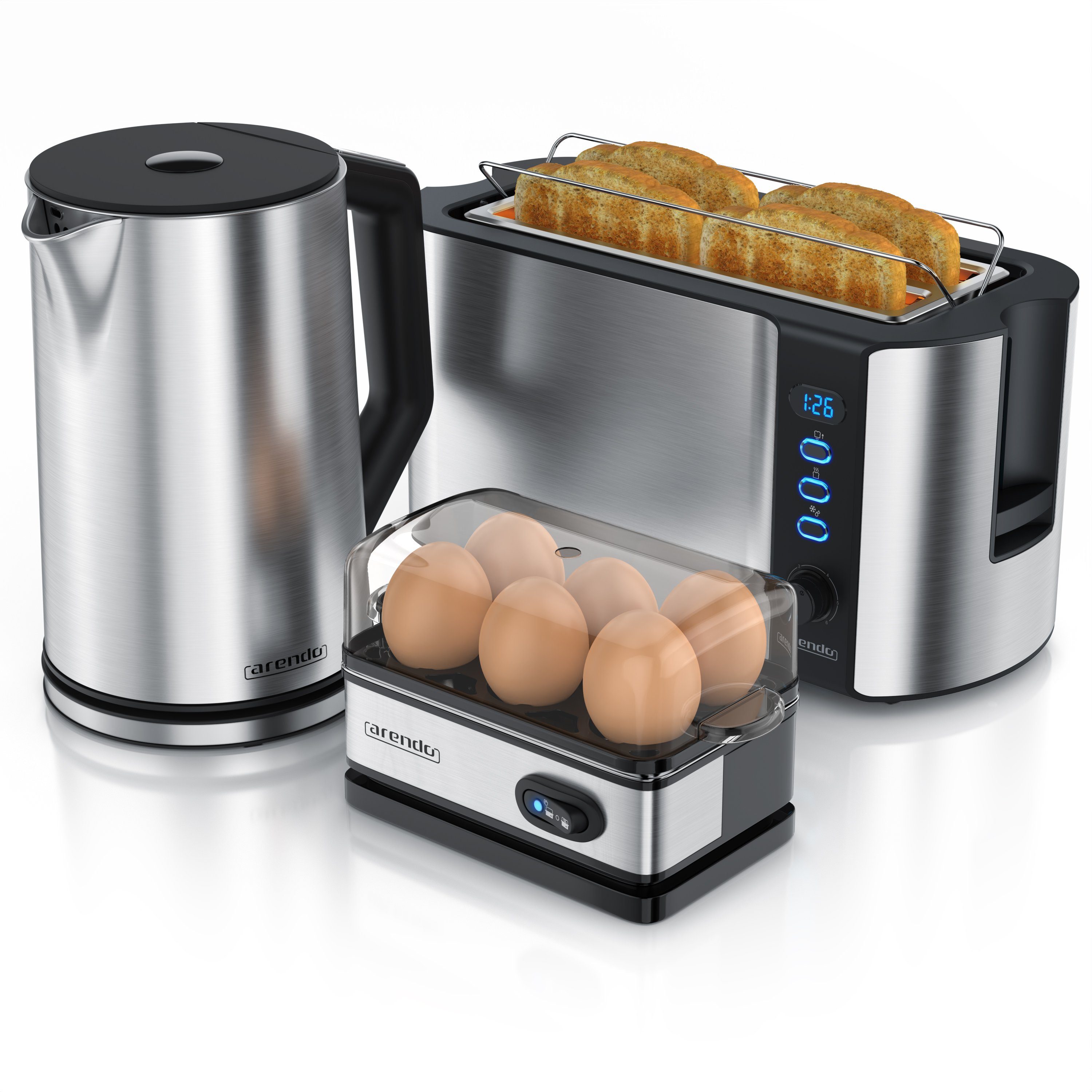 Arendo FrühstücksSet (3tlg), Wasserkocher 1,5l, 4Scheiben Toaster