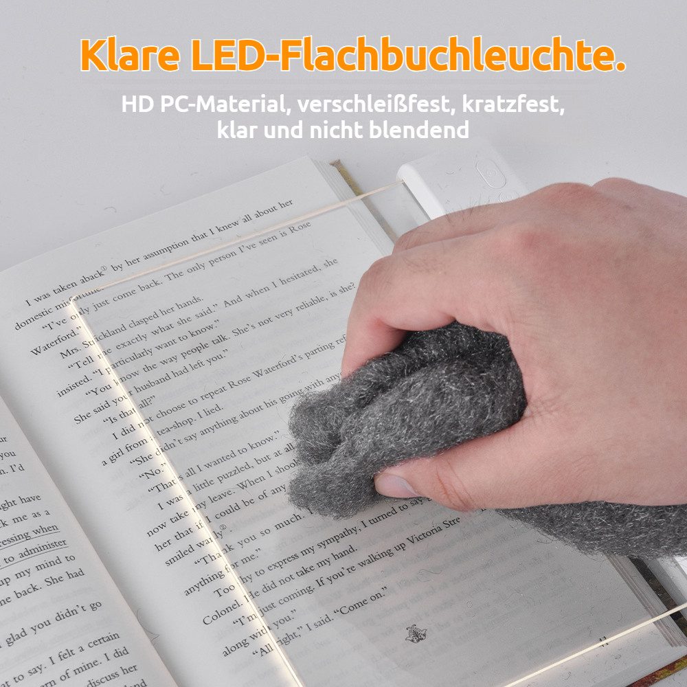 PRIISF LED Leselampe Leselicht Buch tragbare Flache Buchlicht Leselampe Lesehilfe Buchlampe, Hochauflösender-Transparenter-PC-Linse, 3 Lichtfarben Dimmbare LED Klemmleuchte Buch Licht Wiederaufladbare, HD-Klar Lampentafel Ultra-Klar Geschmeidige abriebfest Lesehilfe Lampe, Lesezeichen Buchseite Licht mit Timer für Nachtlesung Im Bett