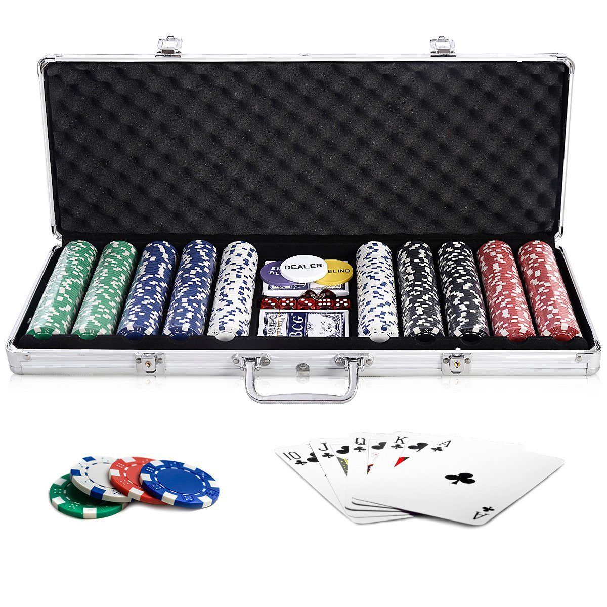 COSTWAY Spiel, 500 Chips Pokerkoffer, Pokerset, mit Tuch