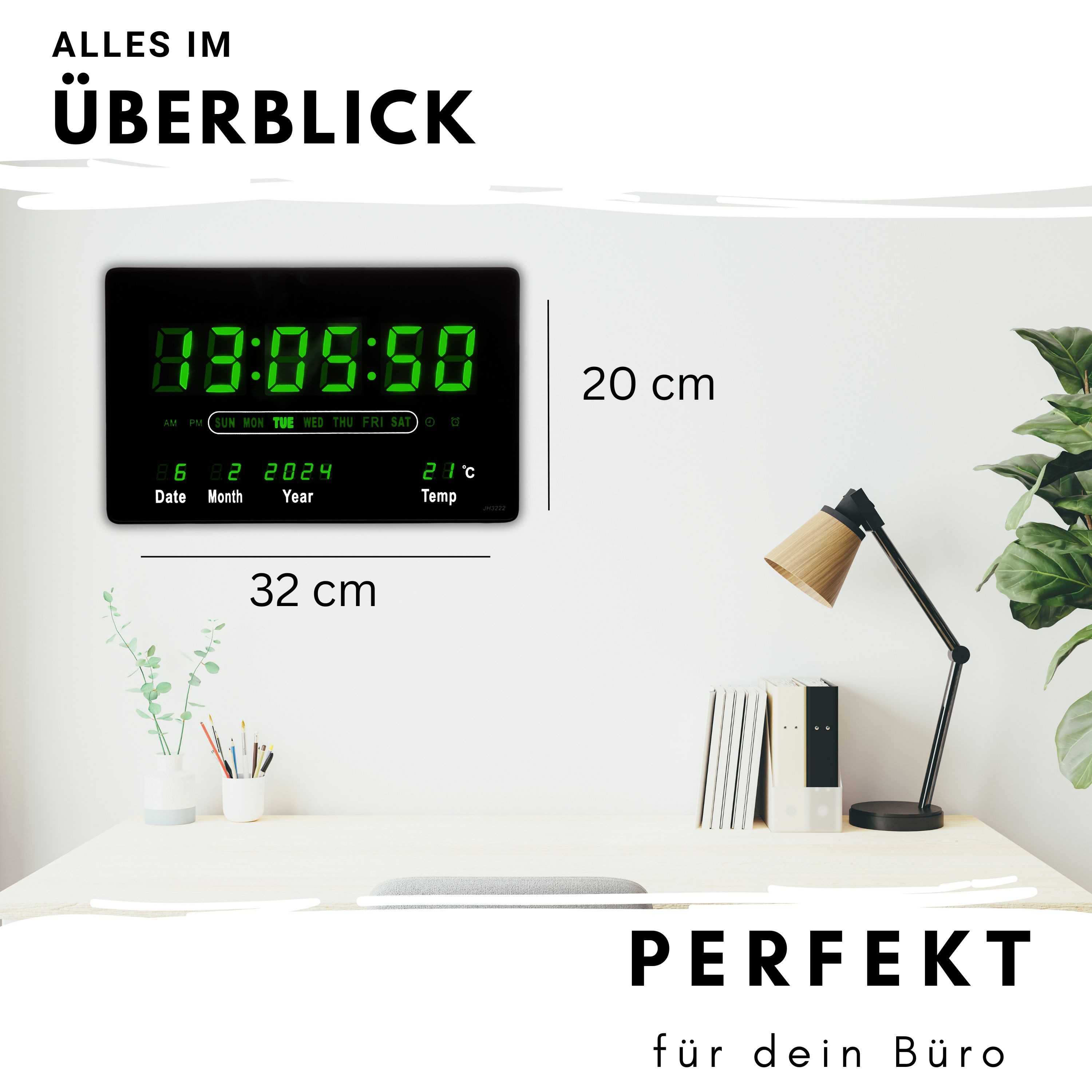 TruWare Wanduhr Wanduhr Digital Groß LED Uhr mit Kalender