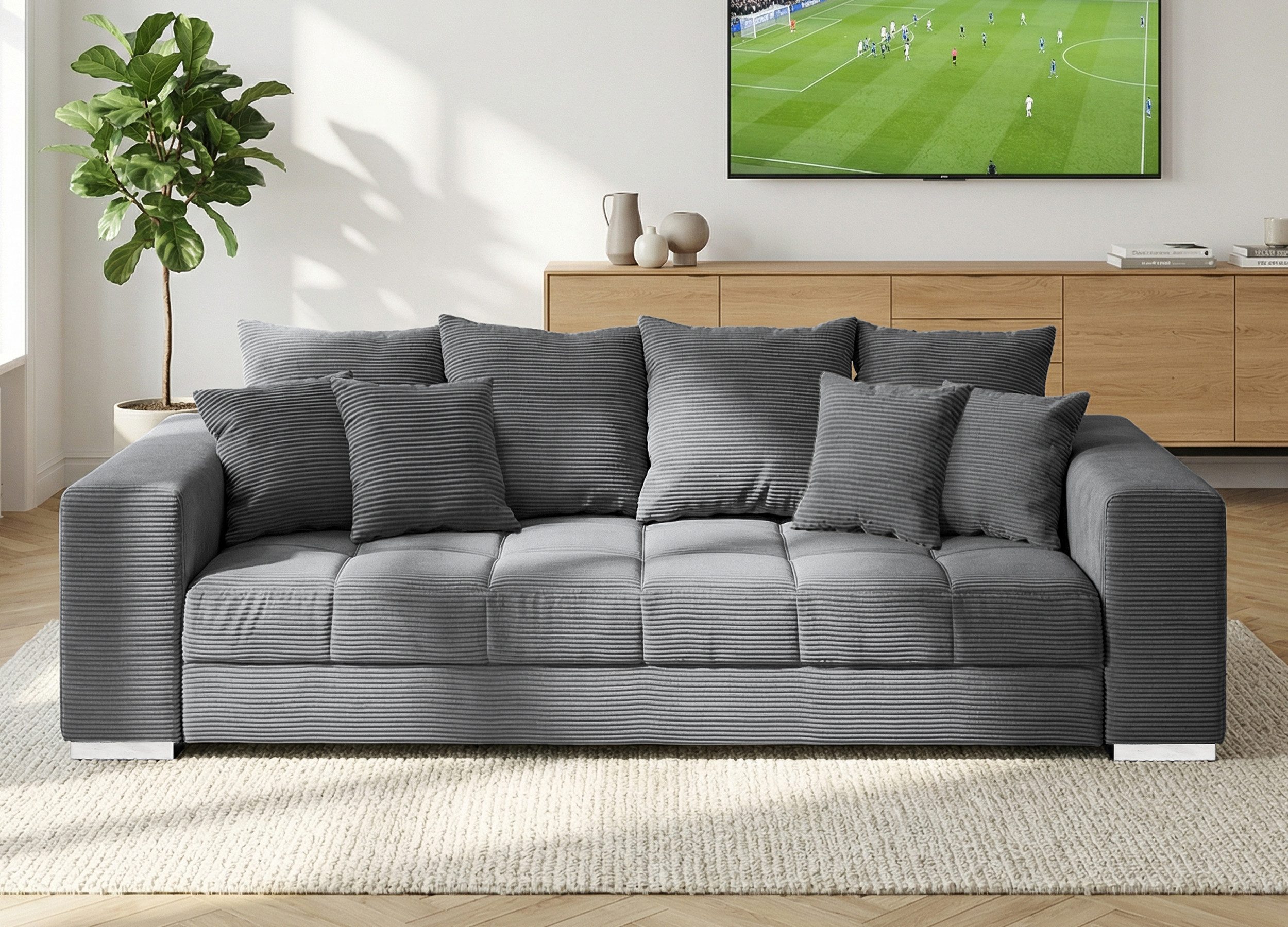 Massivart® Big-Sofa Cord grau oder beige 254 cm / 4-Sitzer Cordsofa / BORNE günstig online kaufen