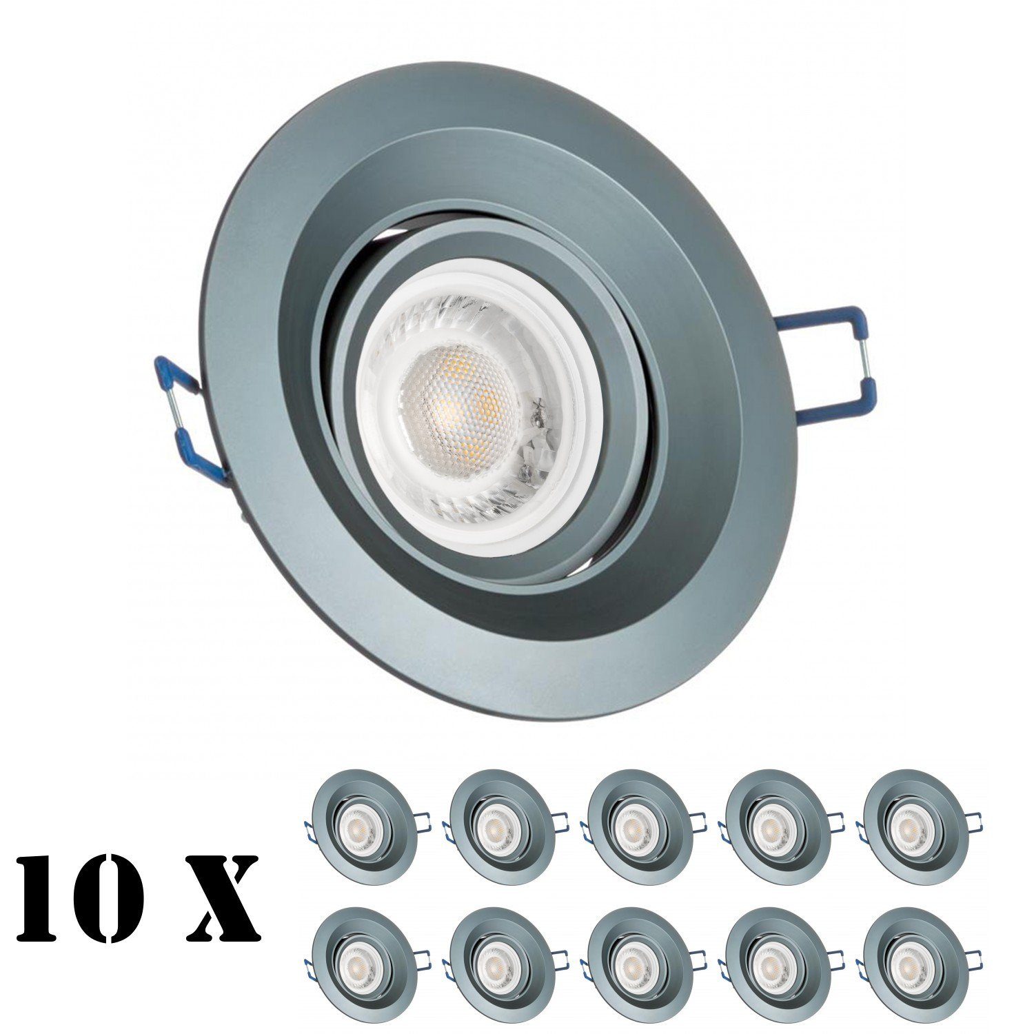 LEDANDO LED Einbaustrahler 10er LED Einbaustrahler Set extra flach in anthrazit mit 5W Leuchtmitt