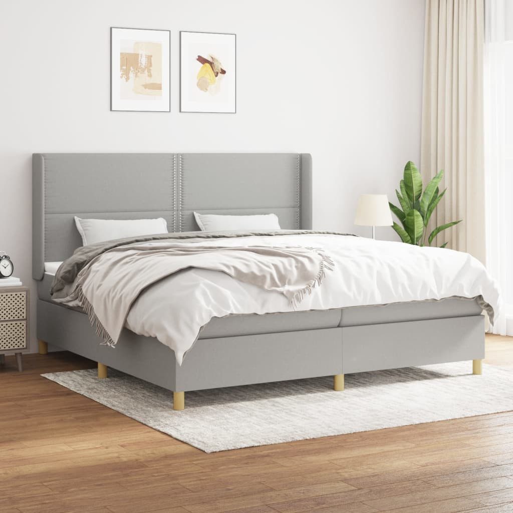 vidaXL Boxspringbett Boxspringbett mit Matratze Hellgrau 200x200 cm Stoff B günstig online kaufen