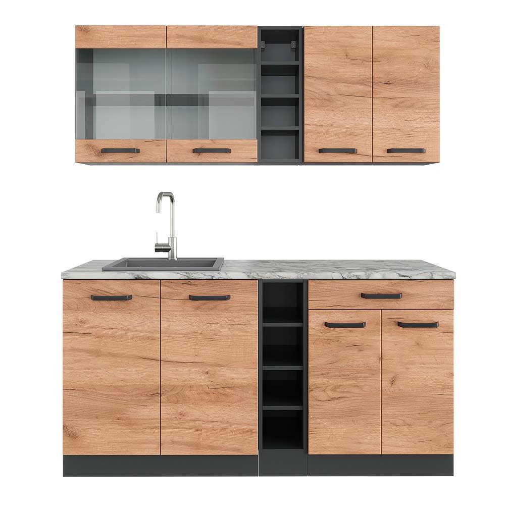 Vicco Küchenzeile R-Line, Schwarz Beton/Anthrazit, 140 günstig online kaufen