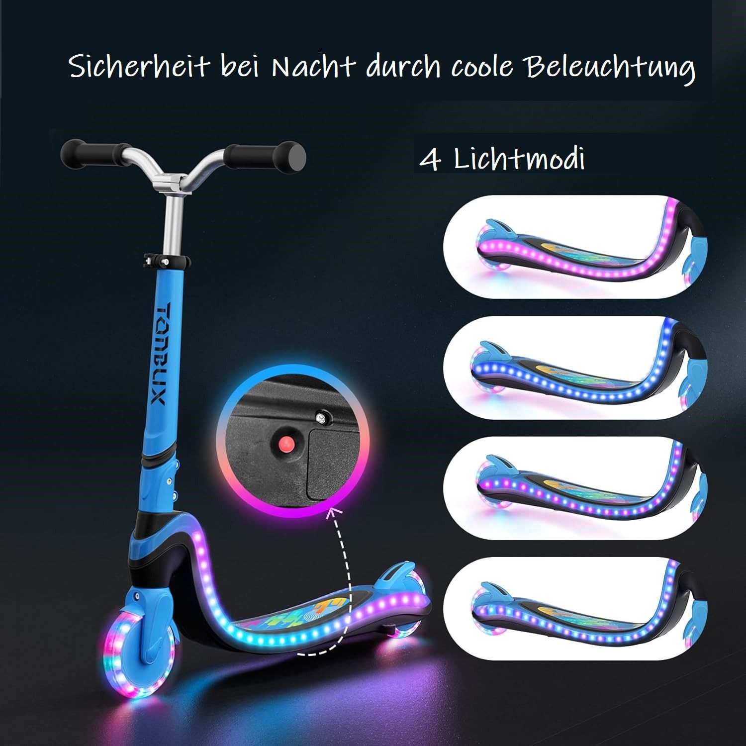 TONBUX Scooter Kinderroller mit coolem beleuchteten Brett und PU-Rädern
