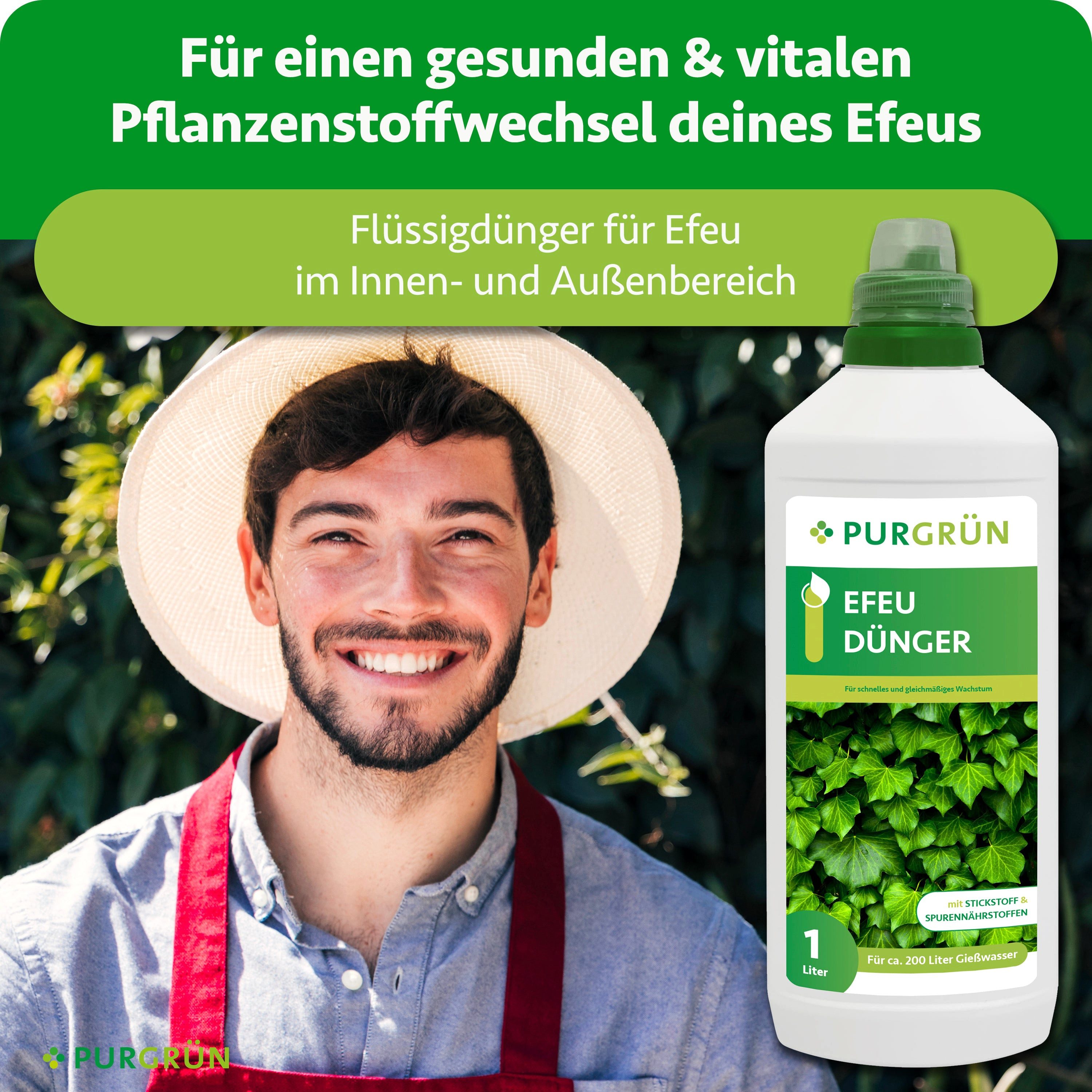 Purgrün Gartendünger Efeu Dünger, NPK 10+4+6, kräftiges Wachstum, 1L, Flüssigdünger, 1-St., 1 Liter