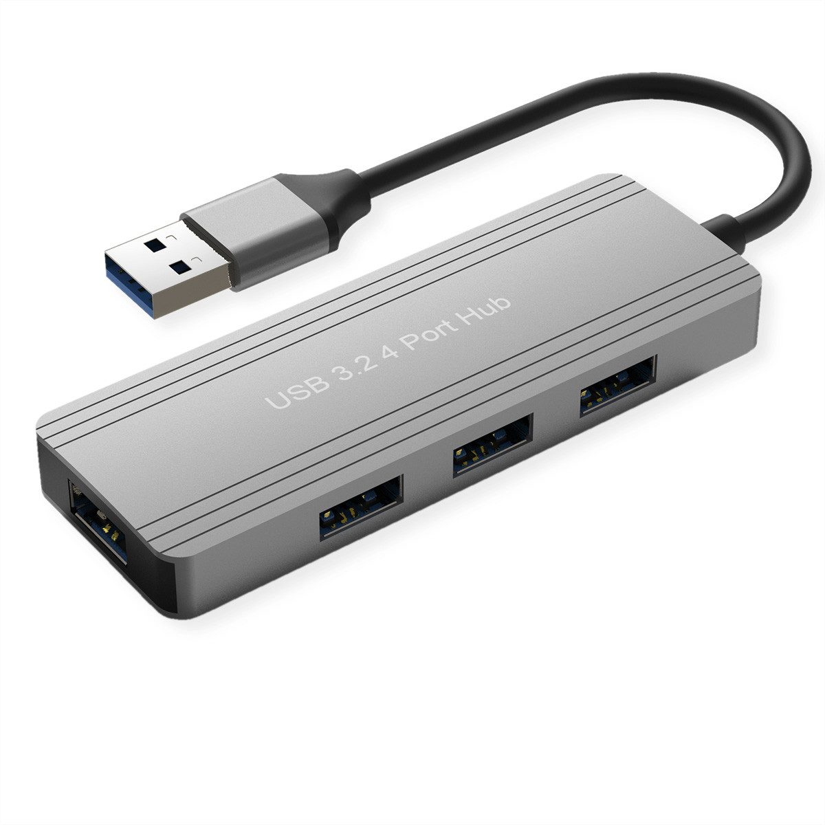 VALUE USB 3.2 Gen 1 Hub, 4fach Computer-Adapter USB 3 Typ A Männlich (Stecker) zu USB 3 Typ A Weiblich (Buchse), 10.0 cm, USB-A Anschlusskabel