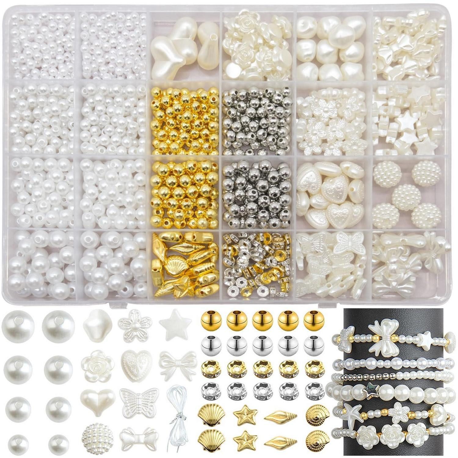 LuxusKollektion Ketten und Armband Set Perlen Set zum Armbänder Selber Machen Weiß