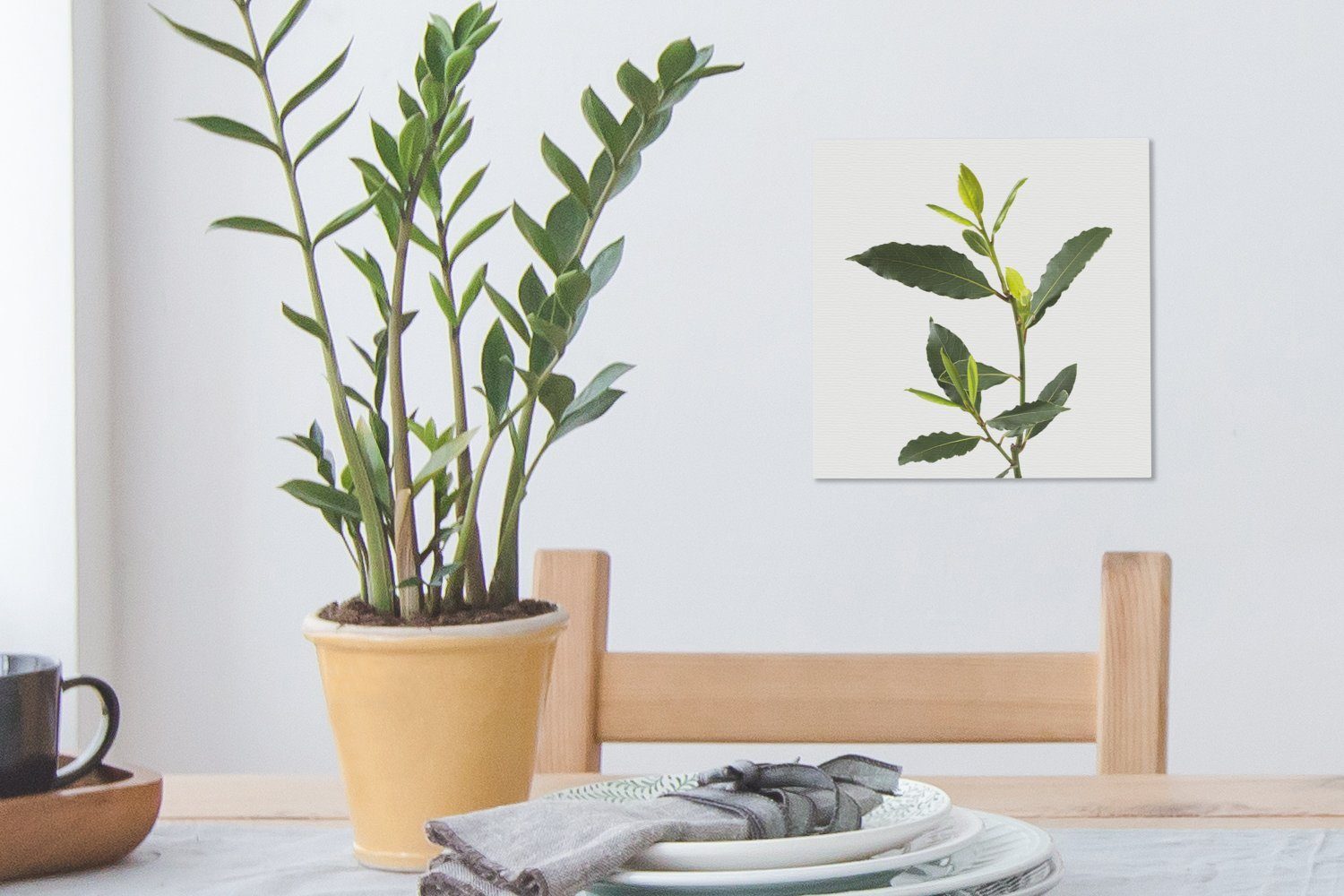 OneMillionCanvasses® Leinwandbild Lorbeerzweig mit Blättern, den für grünen St), (1 Wohnzimmer Leinwand Bilder Schlafzimmer