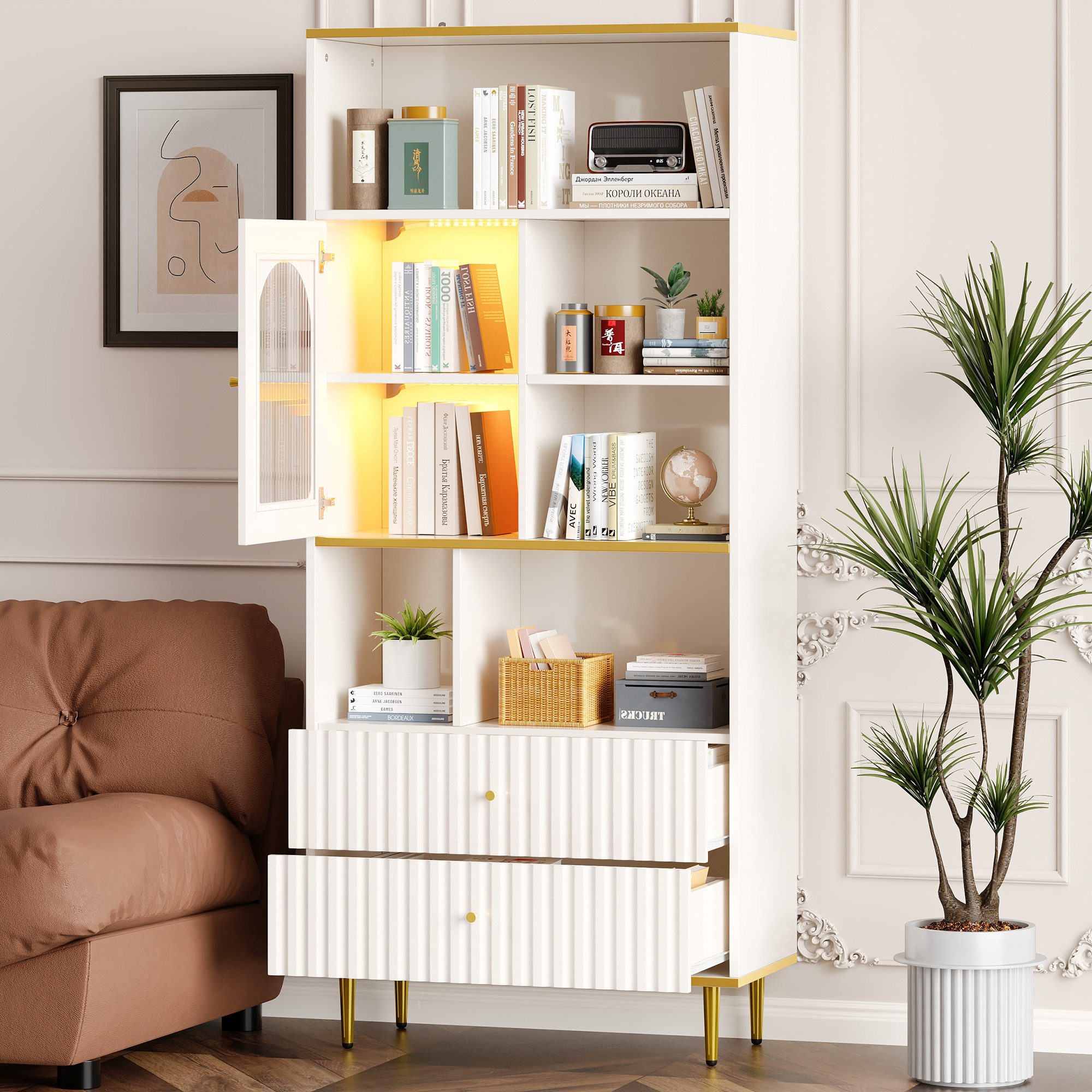 MODFU Vitrine mit LED-Beleuchtung (Bücherregal, Standvitrine, günstig online kaufen