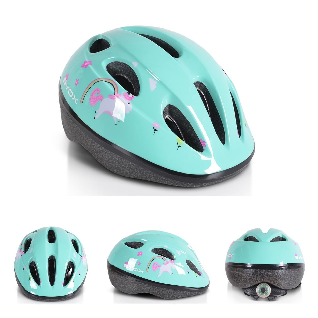 Byox Kinderhelm Kinder Schutzhelm Y03 Größe S 48-54 cm, einstellbar LED-Beleuchtung 8 Löcher