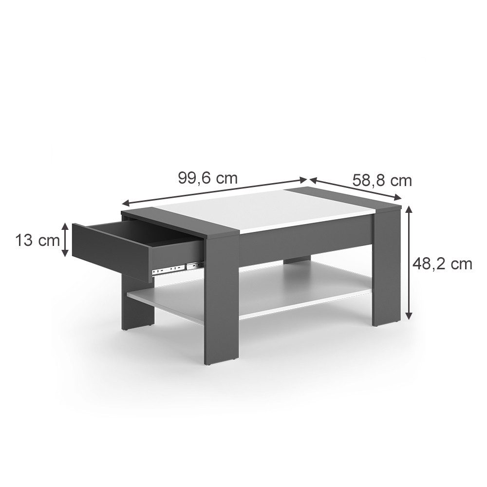 Vicco Couchtisch August, Anthrazit/Weiß, 99.6 x 58.8 cm mit Schublade günstig online kaufen