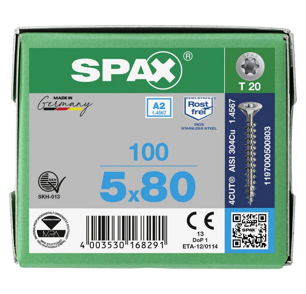 Thumbnail - SPAX Schraube SPAX 1197000500803 Holzschraube 5 mm 80 mm T-STAR plus Edelstahl A