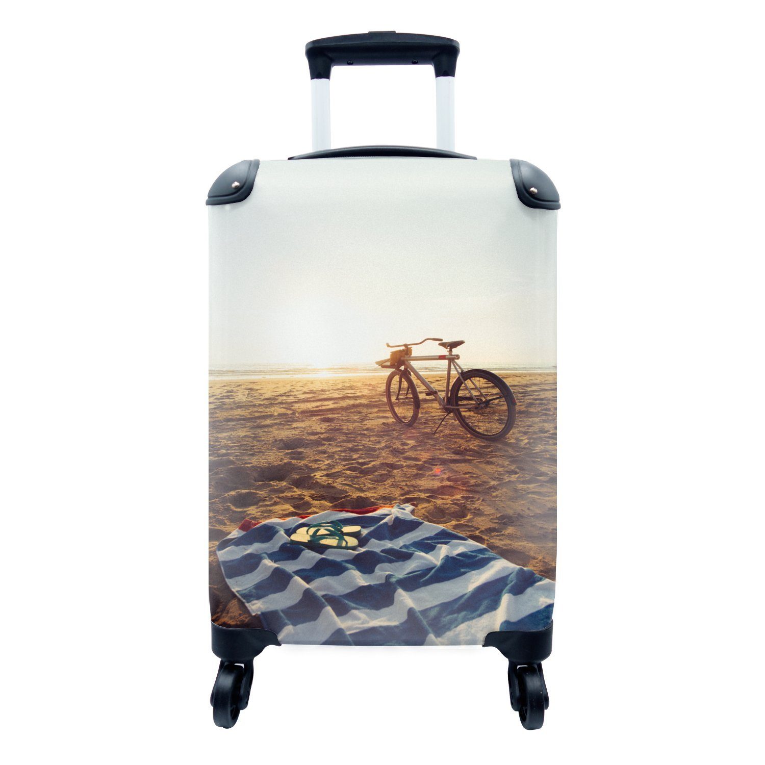 MuchoWow Handgepäckkoffer Strand - Fahrrad - Handtuch, 4 Rollen, Reisetasche mit rollen, Handgepäck für Ferien, Trolley, Reisekoffer