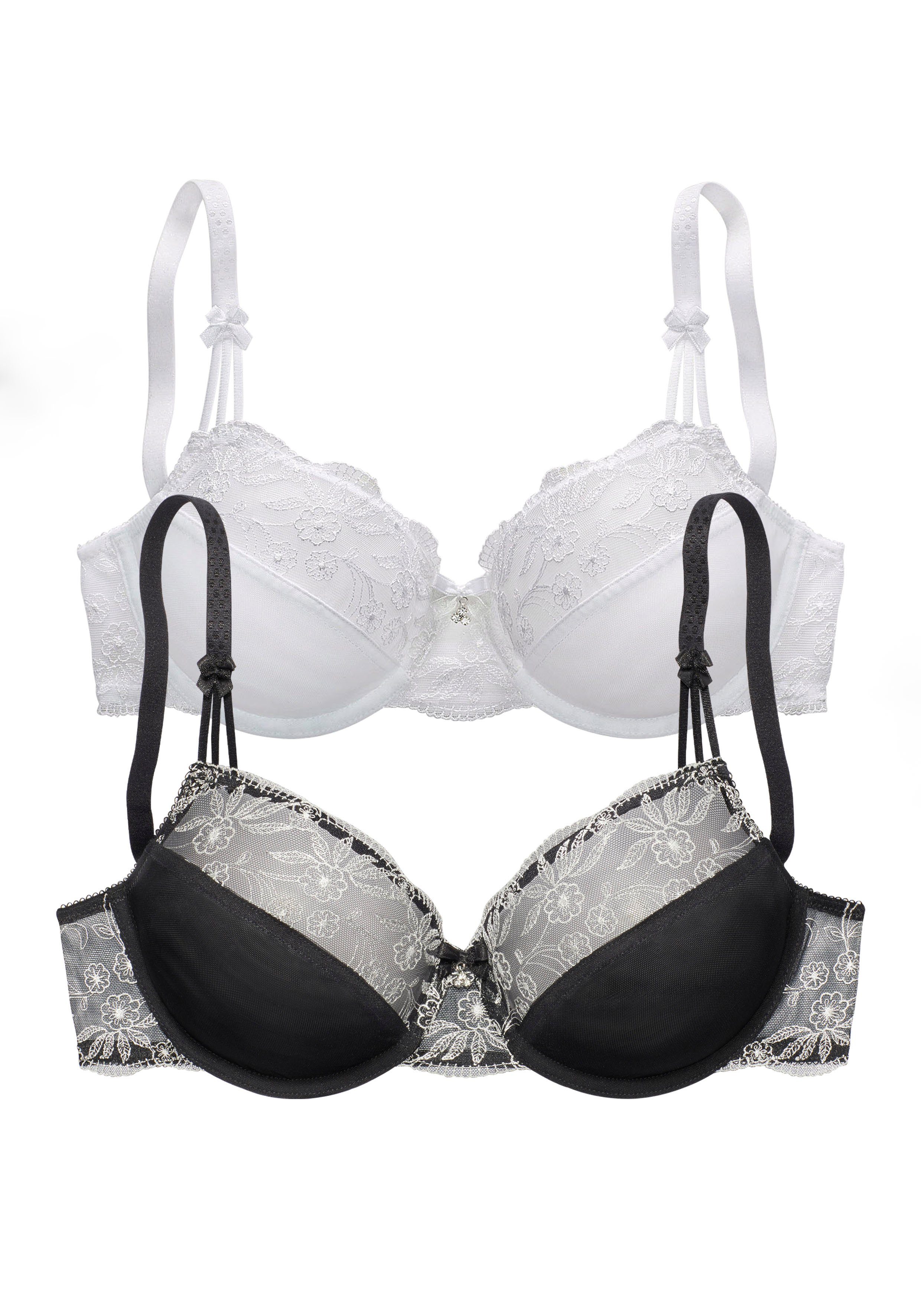 Nuance by Lascana Bügel-BH (Packung, 2 Stück) mit Stickereispitze, als Dessous-Set kombinierbar, große Größen – Bild 2 von 5