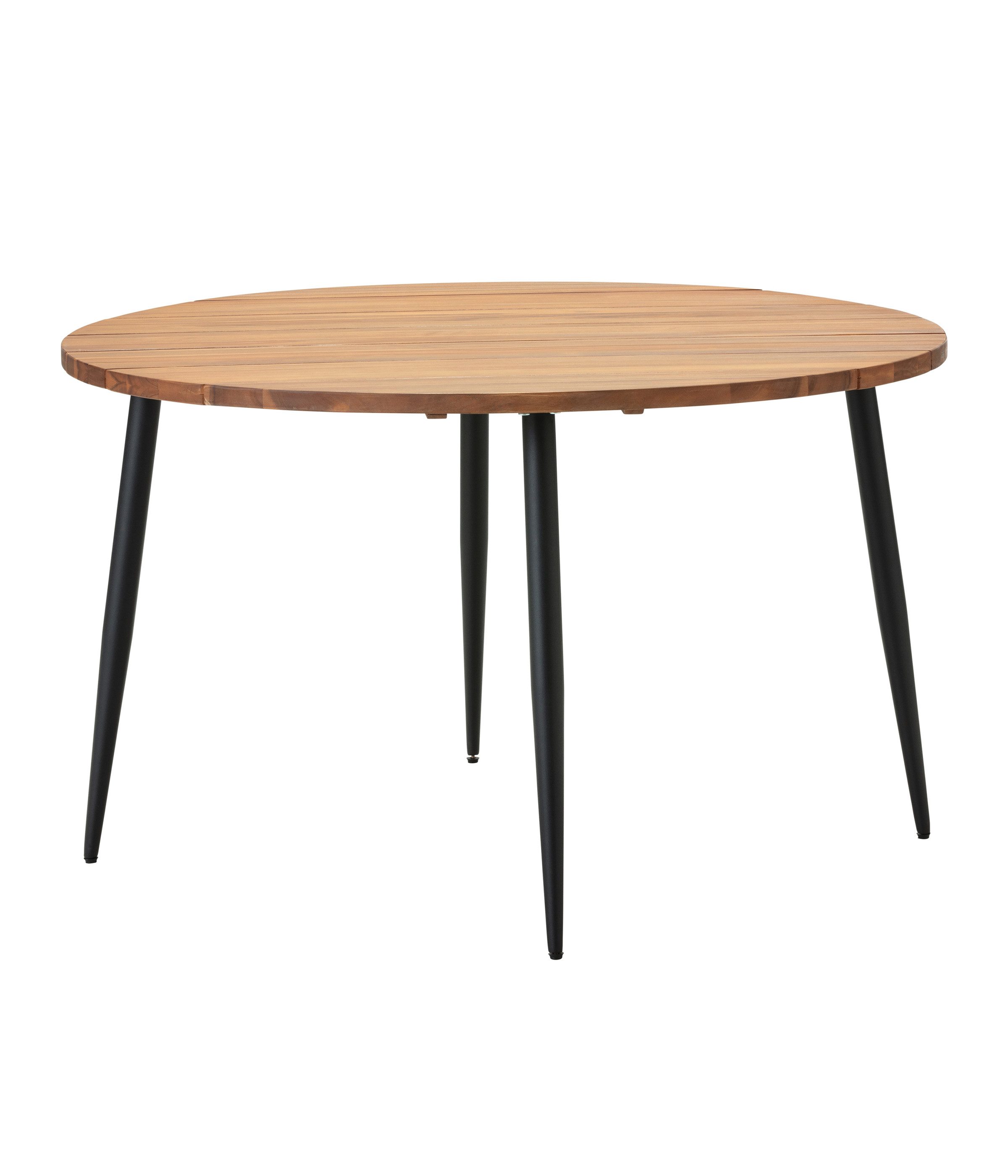 Dehner Gartentisch Venezia, Ø 120 cm, Höhe 75 cm, FSC®-zertifiziertes Akazienholz/Metall, runder Diningtisch in zeitlosem Design, mit bis zu 4 Sitzplätzen