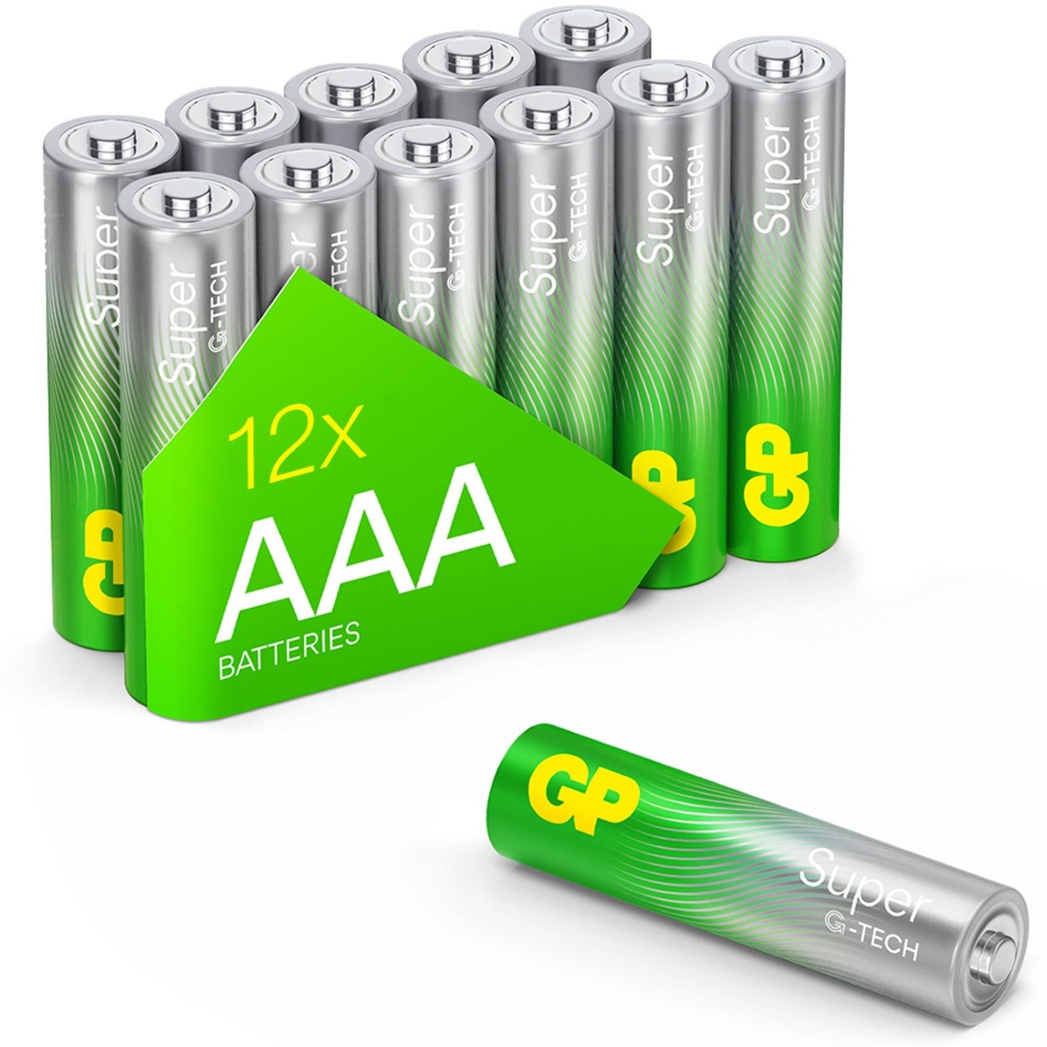 GP Batteries 12x Super Alkaline Batterien AAA Micro LR03 Batterie, (1,5 V, 12 St), 12 Stück LR3 1,5V Batterie Box Alternative MN2400 24A MX2400 E92 EN92