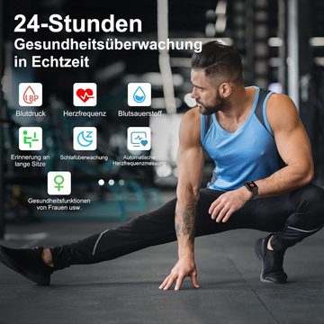 Tisoutec Fur Damen Herren,Fitness Tracker mit Telefonfunktion Aktivitätstracker Smartwatch (1.78 Zoll, Android / iOS), mit 368*448 Pixel,350mAh120+ Sportmodi,IP68 Wasserdicht/Blutsauerstoff