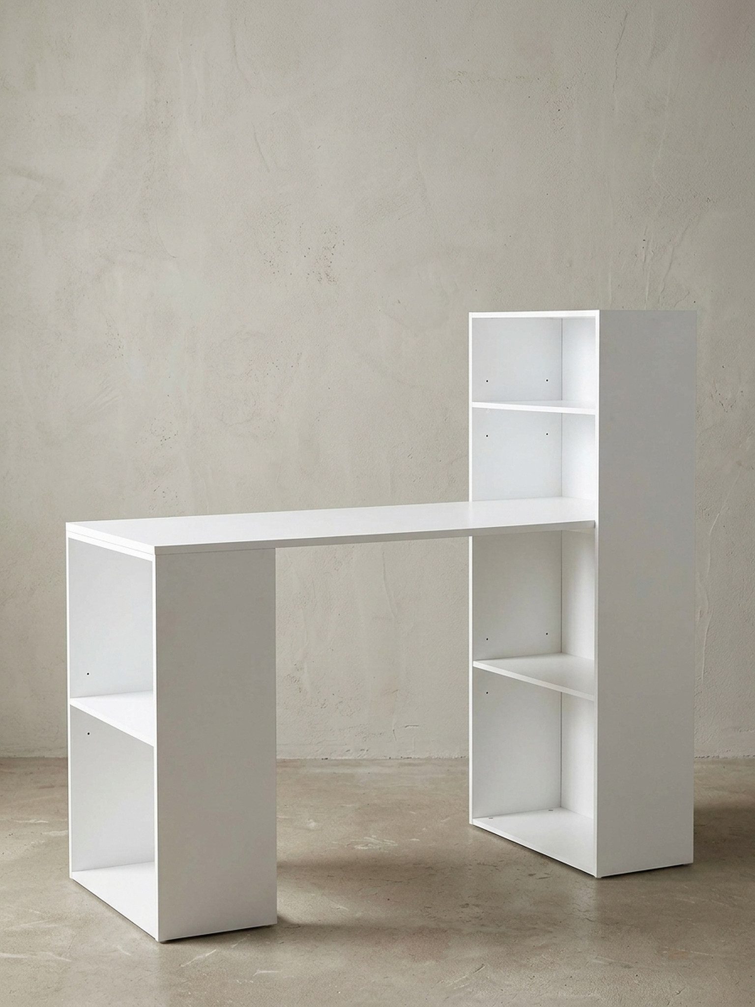 KADIMA DESIGN Schreibtisch Schreibtisch WL5.692 mit Regal 120 x 120 x 53 cm Weiß Matt Holz (Ablage, Weißer Design Tisch Büro mit Aufbewahrung), Modern, Schreibtischregal Ablagefächer PC Tisch, Computertisch mit