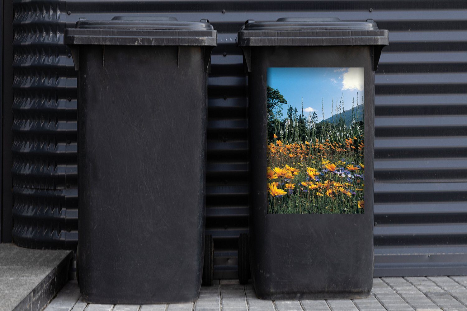 St), Mülltonne, - Sticker, (1 Farbe Abfalbehälter Mülleimer-aufkleber, Container, Wandsticker Blumen MuchoWow Natur -