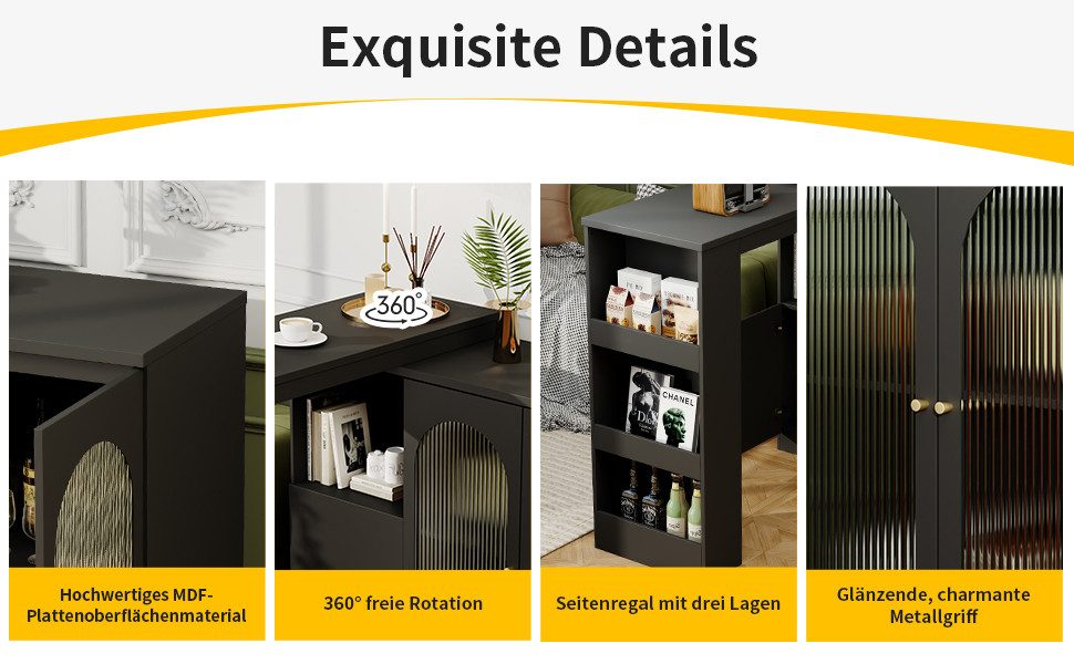 Tongtong Bartisch Um 360° drehbare Essbartisch mit Glastür, schwarz/weiß (1*Hauptkörper, 1*Beweglicher Teil, 1*Anschlussplatte), Hauptkörper 120 x 40 x 97 cm