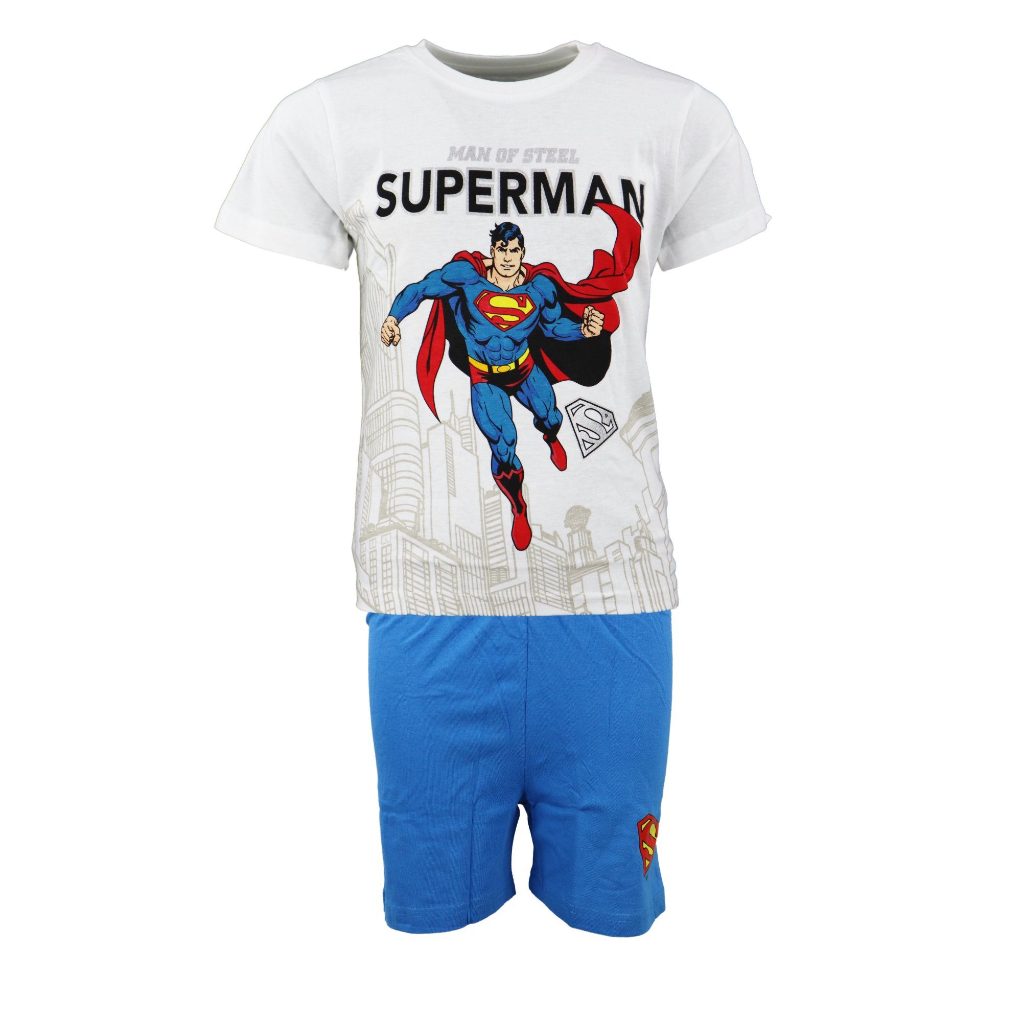 DC Comics Pyjama DC Comics Superman Kinder kurzarm Pyjama Gr. 98 bis 128 Baumwolle Blau