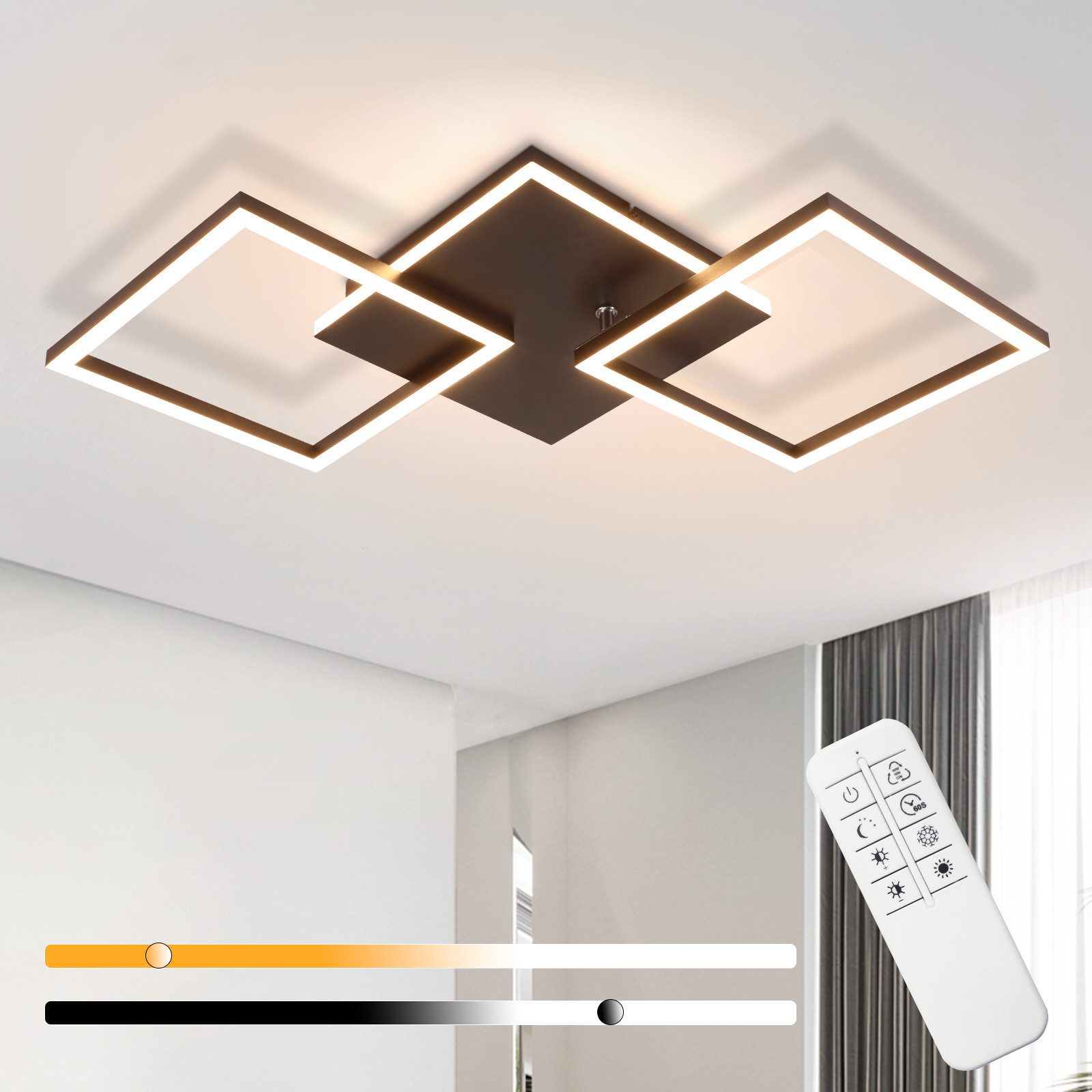 ZMH LED Deckenleuchte Wohnzimmer Schwarz/Weiß 3000-6500K Modern Deckenlampe günstig online kaufen