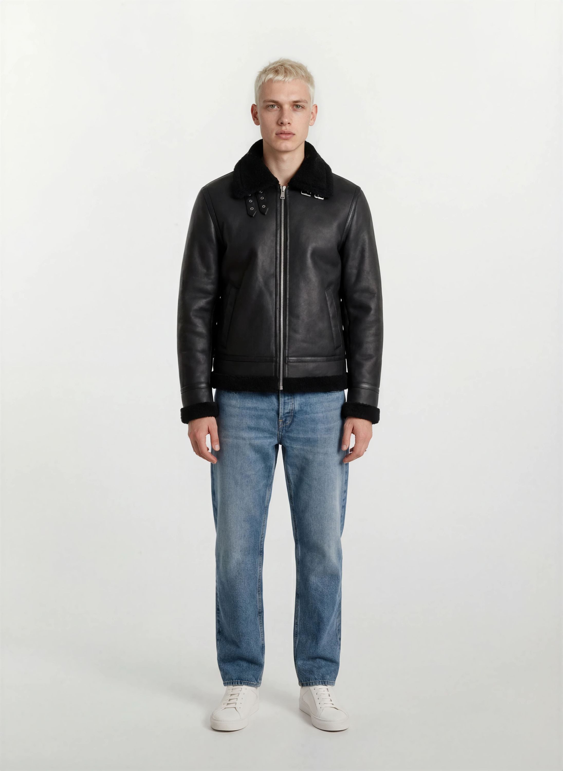 trueprodigy Lederjacke Keno Fellbesatz an Kragen mit Riemenverschluss – Bild 4 von 5
