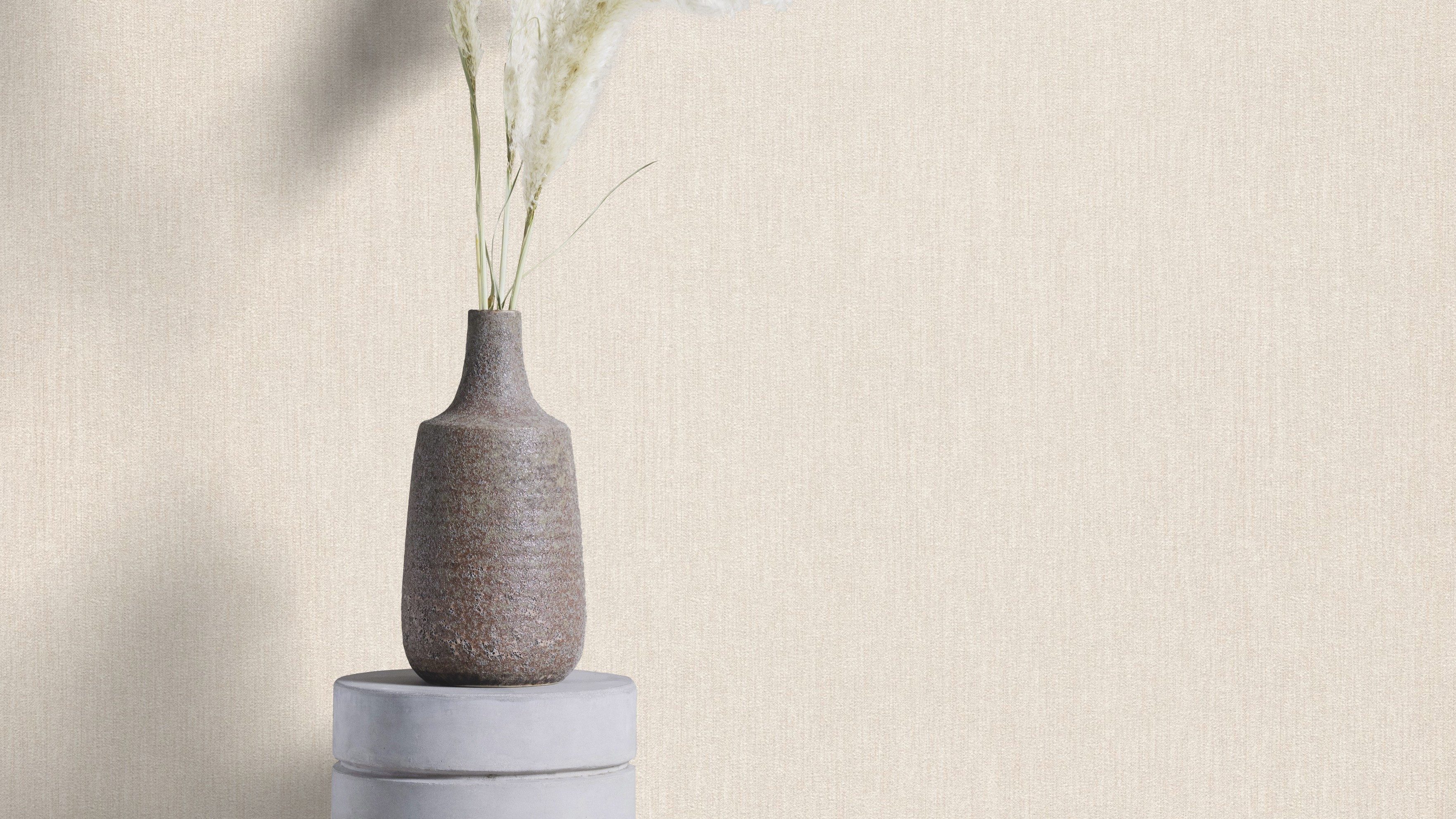 Rasch Papiertapete Tapete mit Leinenoptik in Cremeweiß, glatt, unifarben, Textiloptik