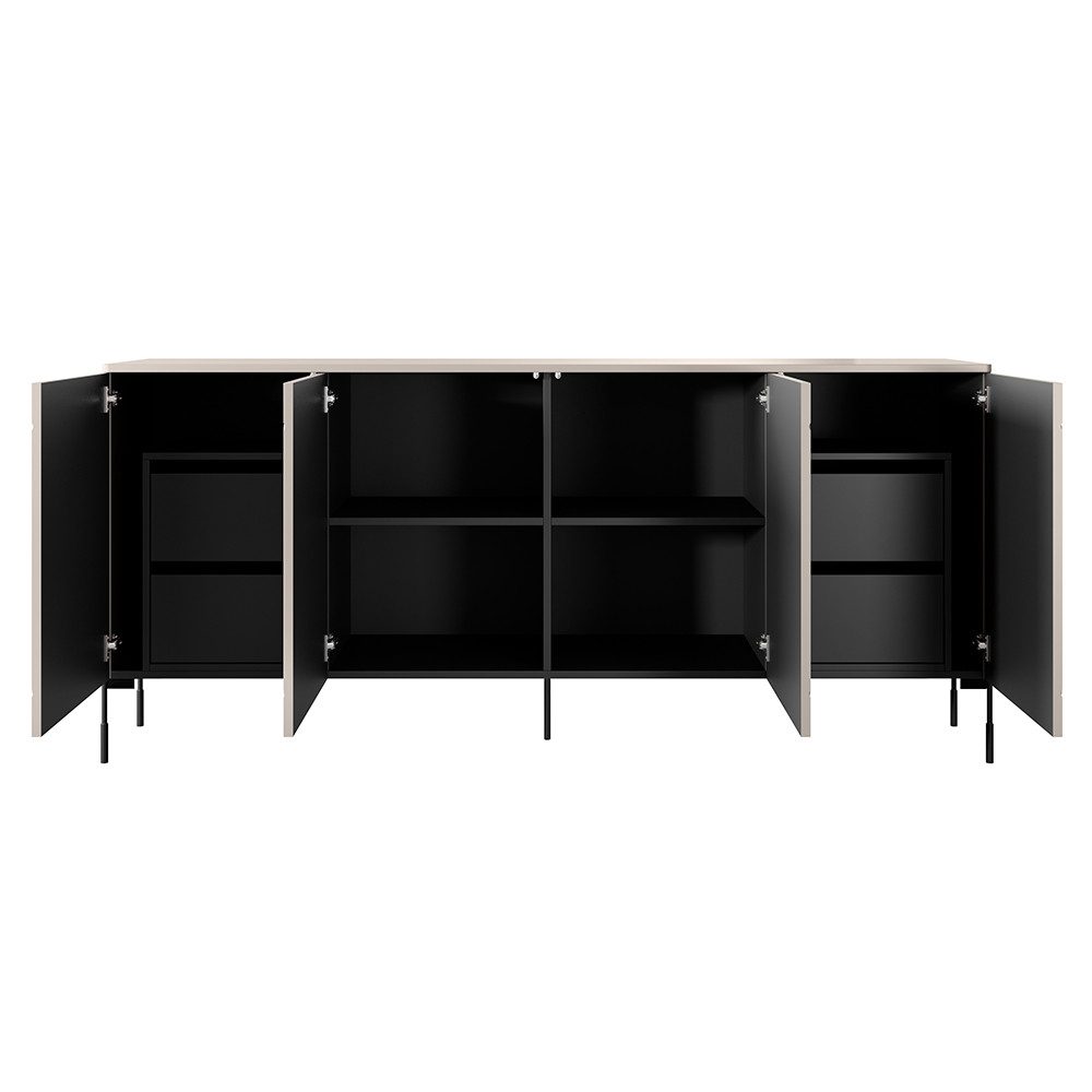Lomadox Sideboard SPLIT-141, kaschmir matt 204 cm Metallfüße grifflos Push-to-open Softclose