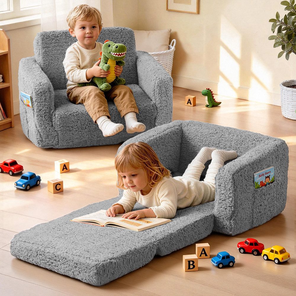 Insma Kindersofa Klappbar 2 in 1 Schlafsofa, Kindersessel Loungesessel mit Seitentasche und Griff