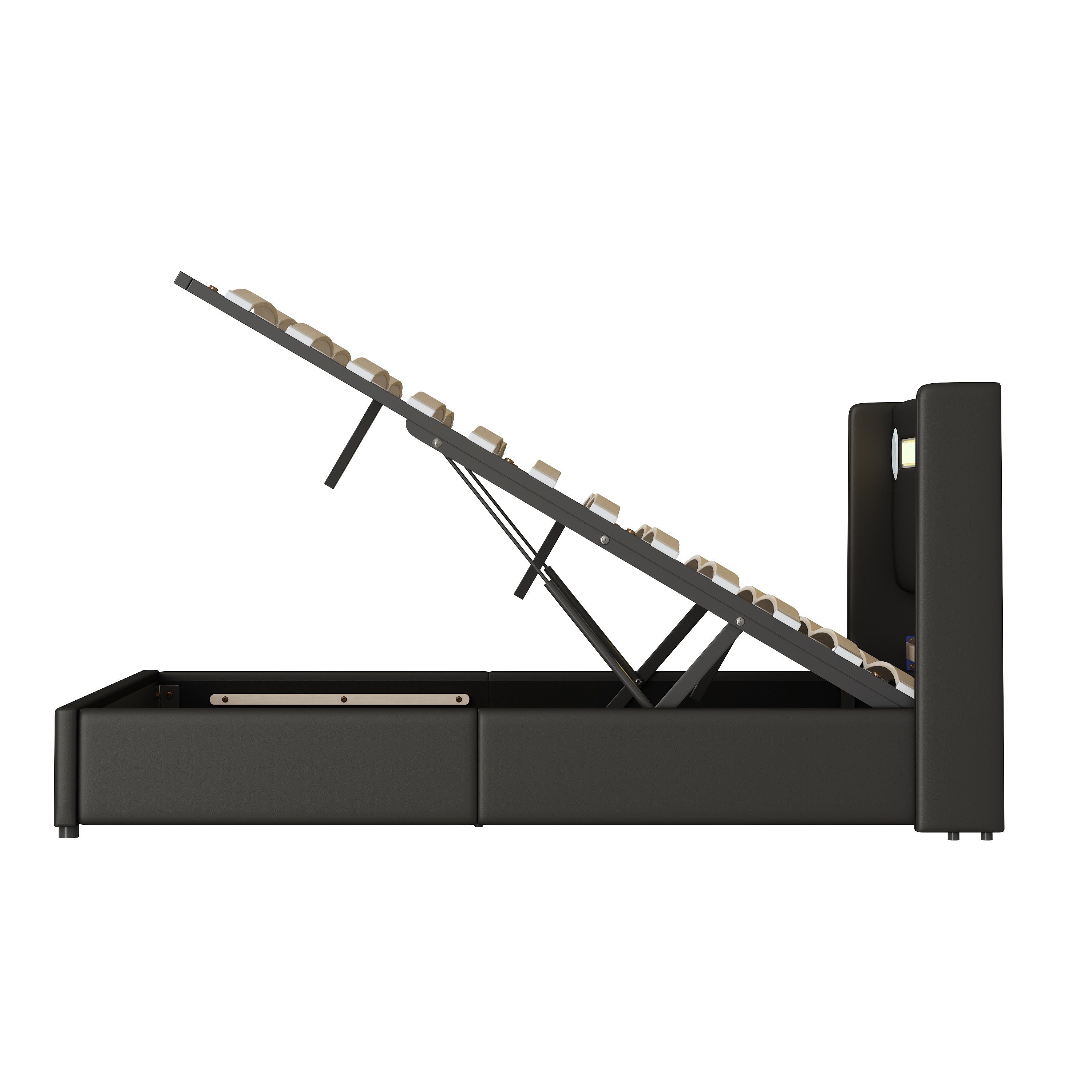 Polsterbett (Stauraumbett, Einzelbett), mit LED Beleuchtung/Bluetooth/USB-Aufladen, Kunstleder, 90x200cm