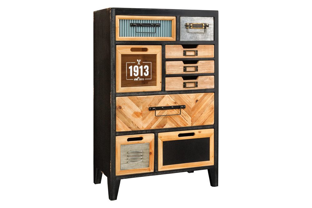 riess-ambiente Kommode SECRETS 95cm natur/braun/schwarz - Metall, Pinienholz, Kommode, massiv (Einzelartikel, 1 St), Industrial Schubladenschrank- ideal für moderne Wohn- und Schlafzimmer