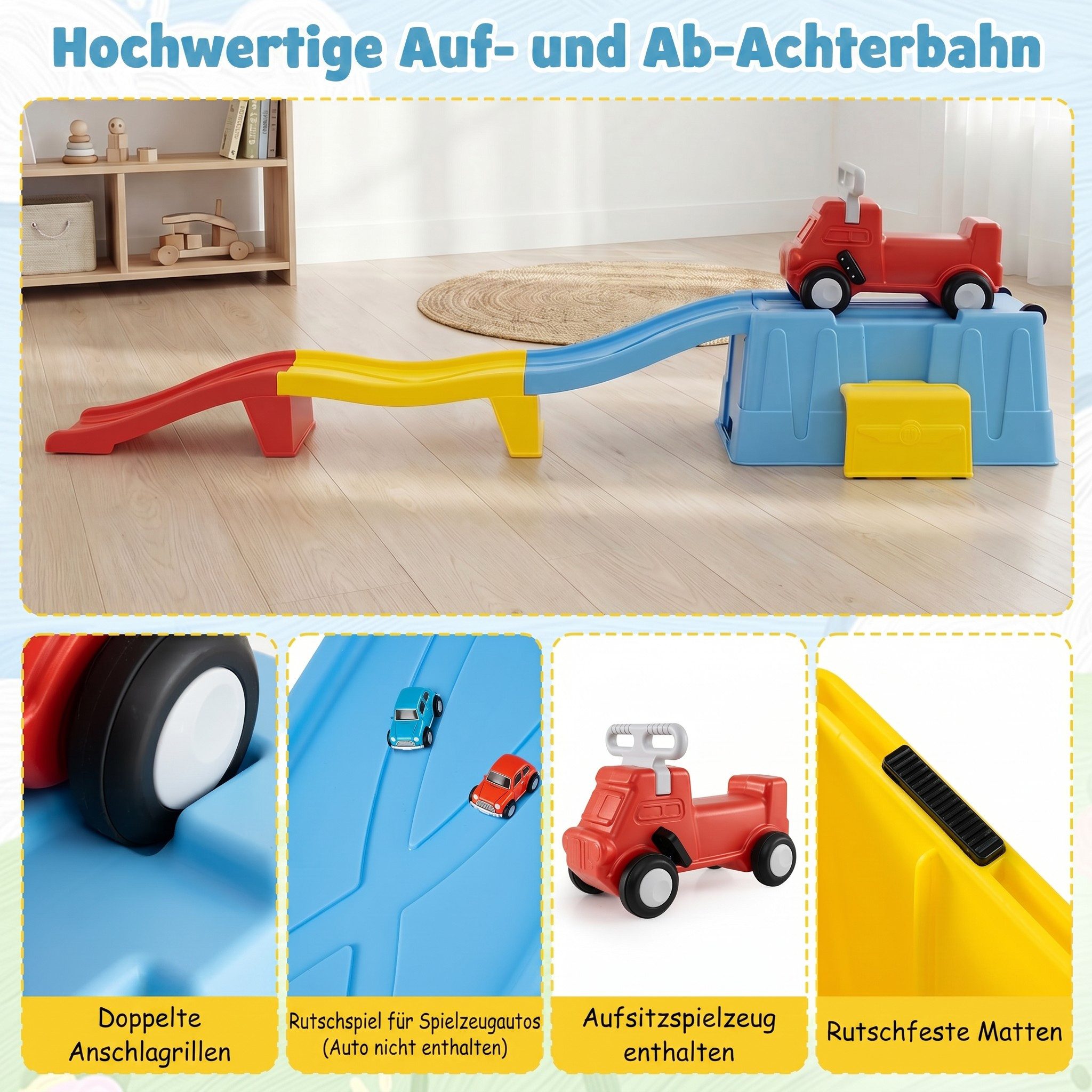 COSTWAY Rutscher, Up & Down Roller Coaster mit Rutschauto & Aufbewahrungsbox