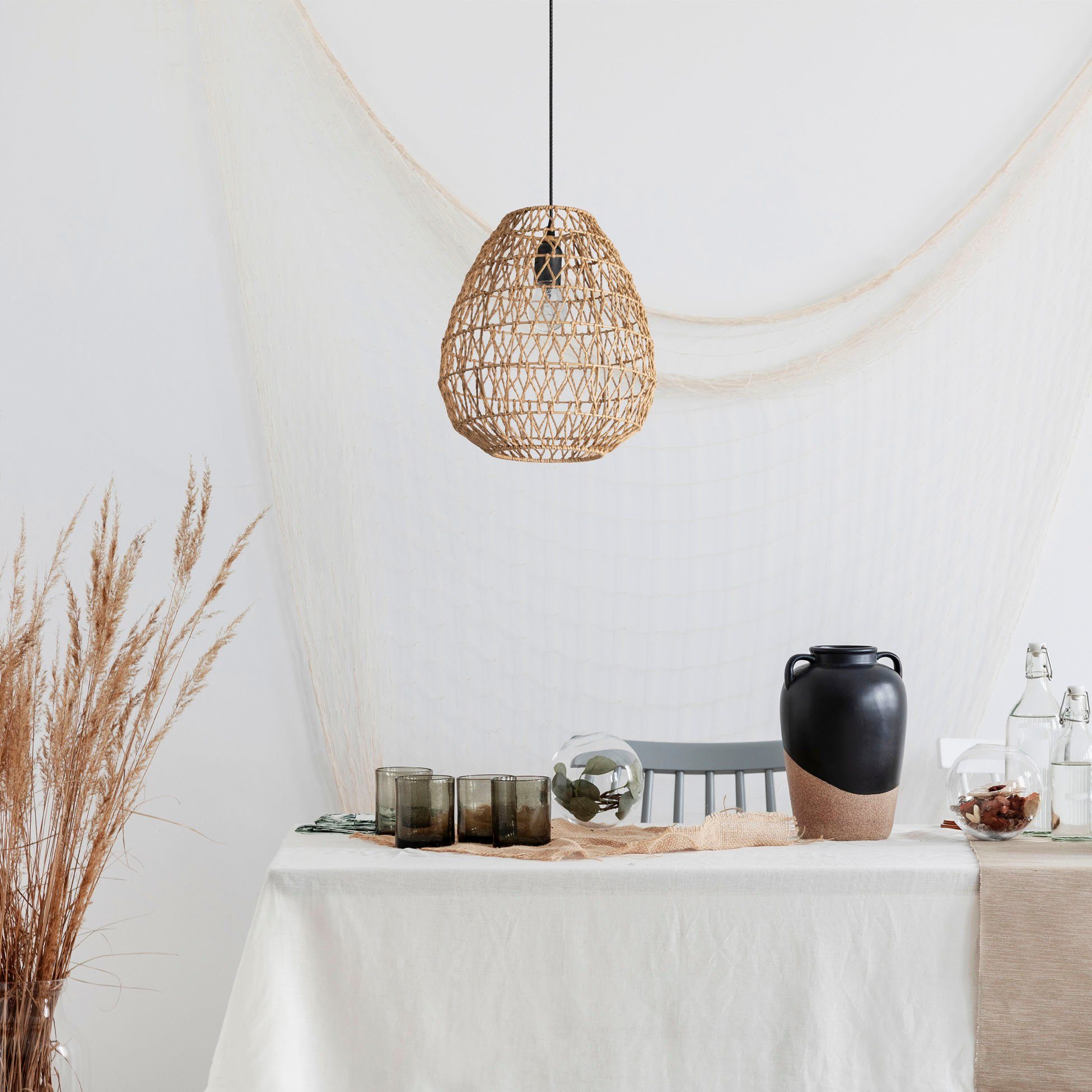 Paco Home Pendelleuchte KAGEEG, ohne Leuchtmittel, Korb Hängeleuchte Rattan günstig online kaufen