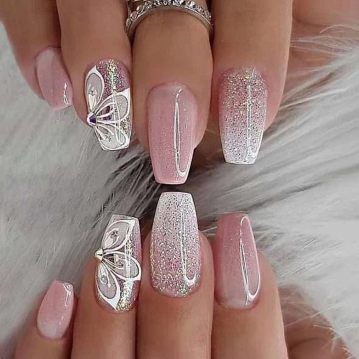 LuxusKollektion Kunstfingernägel Nagelspitze Sargform Farbverlauf mittelrosa zum Aufdrücken 24er Set