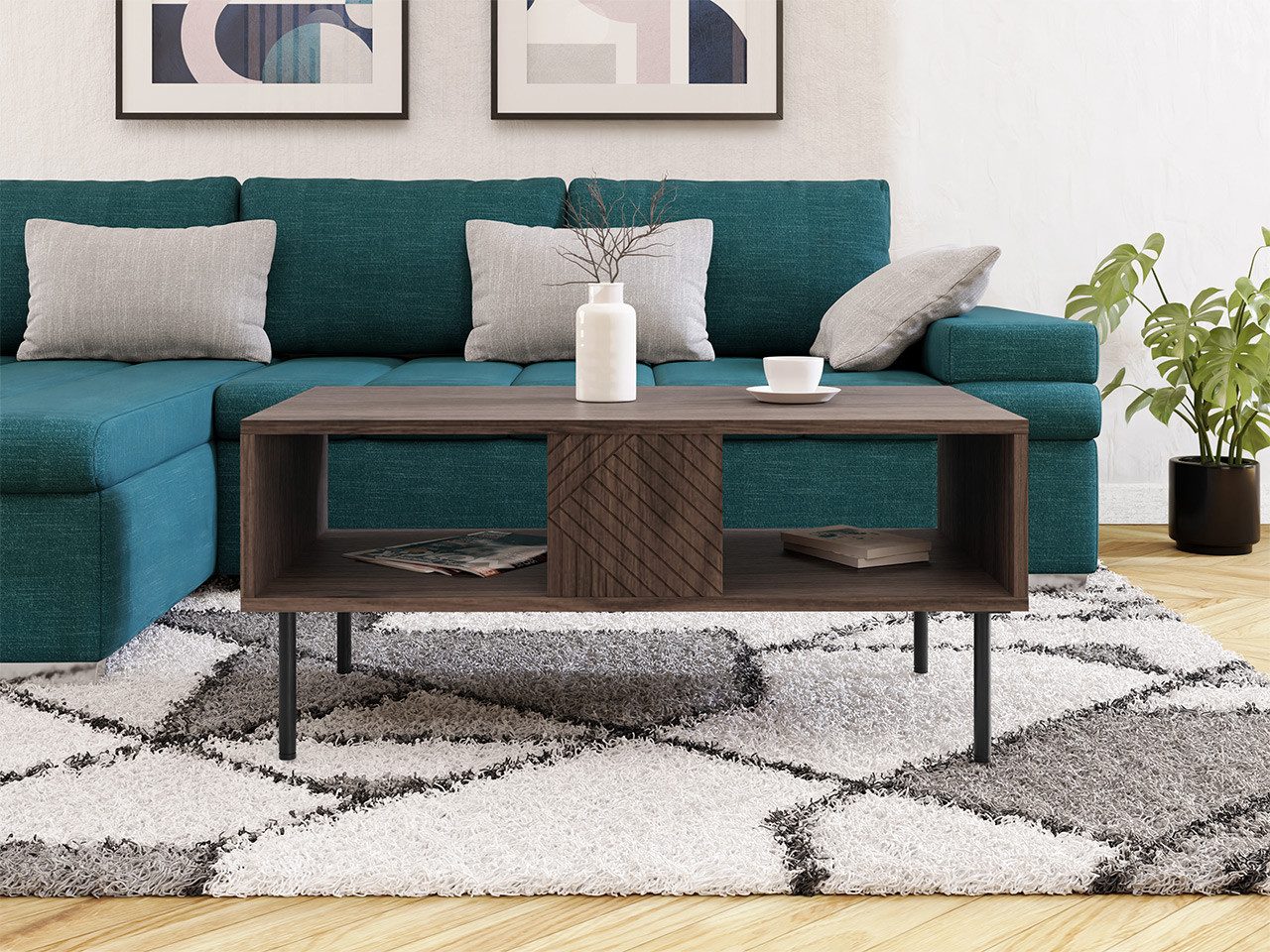 MIRJAN24 Couchtisch Art Deco, Metallfüße, 100x55x46 cm