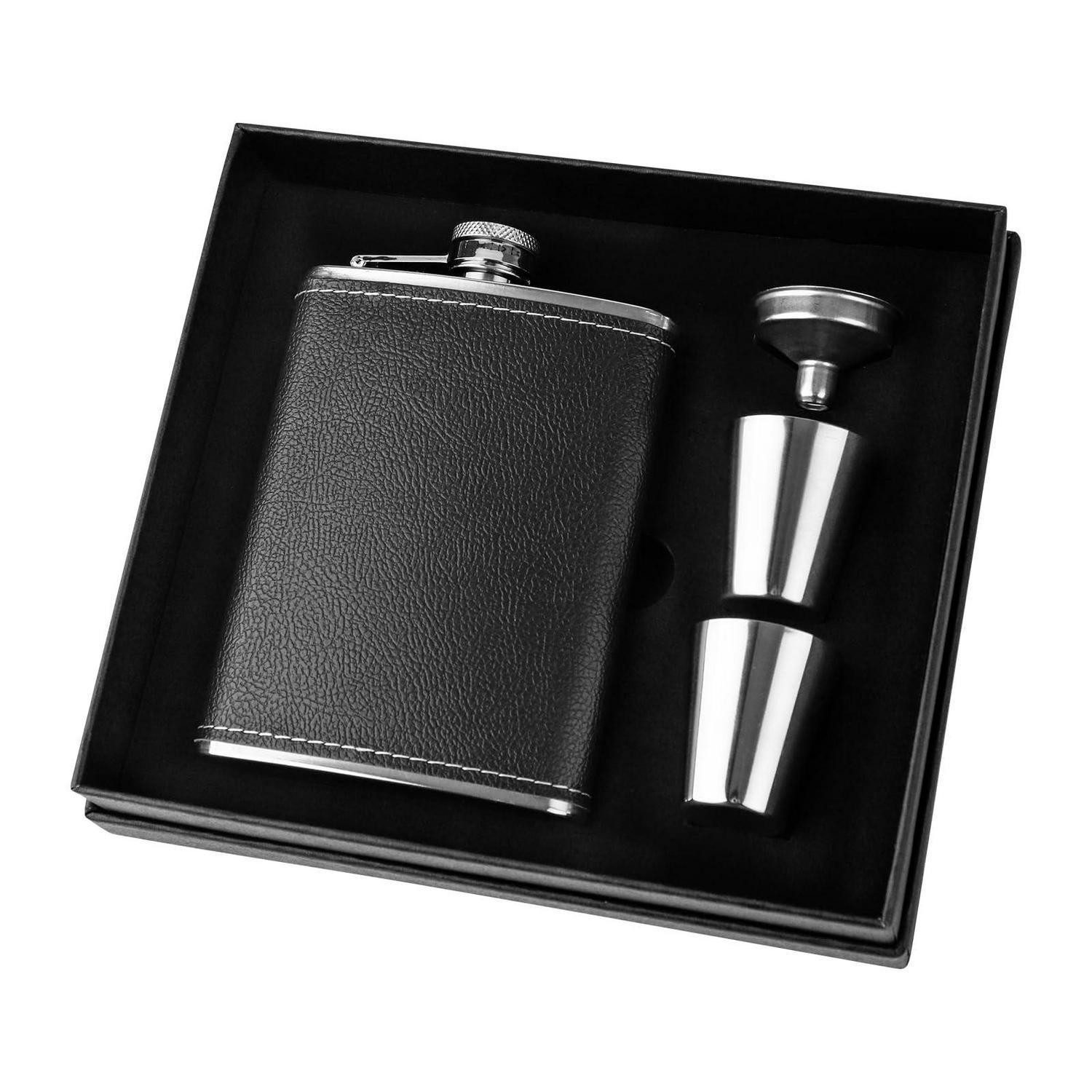 LuxusKollektion Flachmann Edelstahl Flachmann Geschenkset 8oz Schwarz