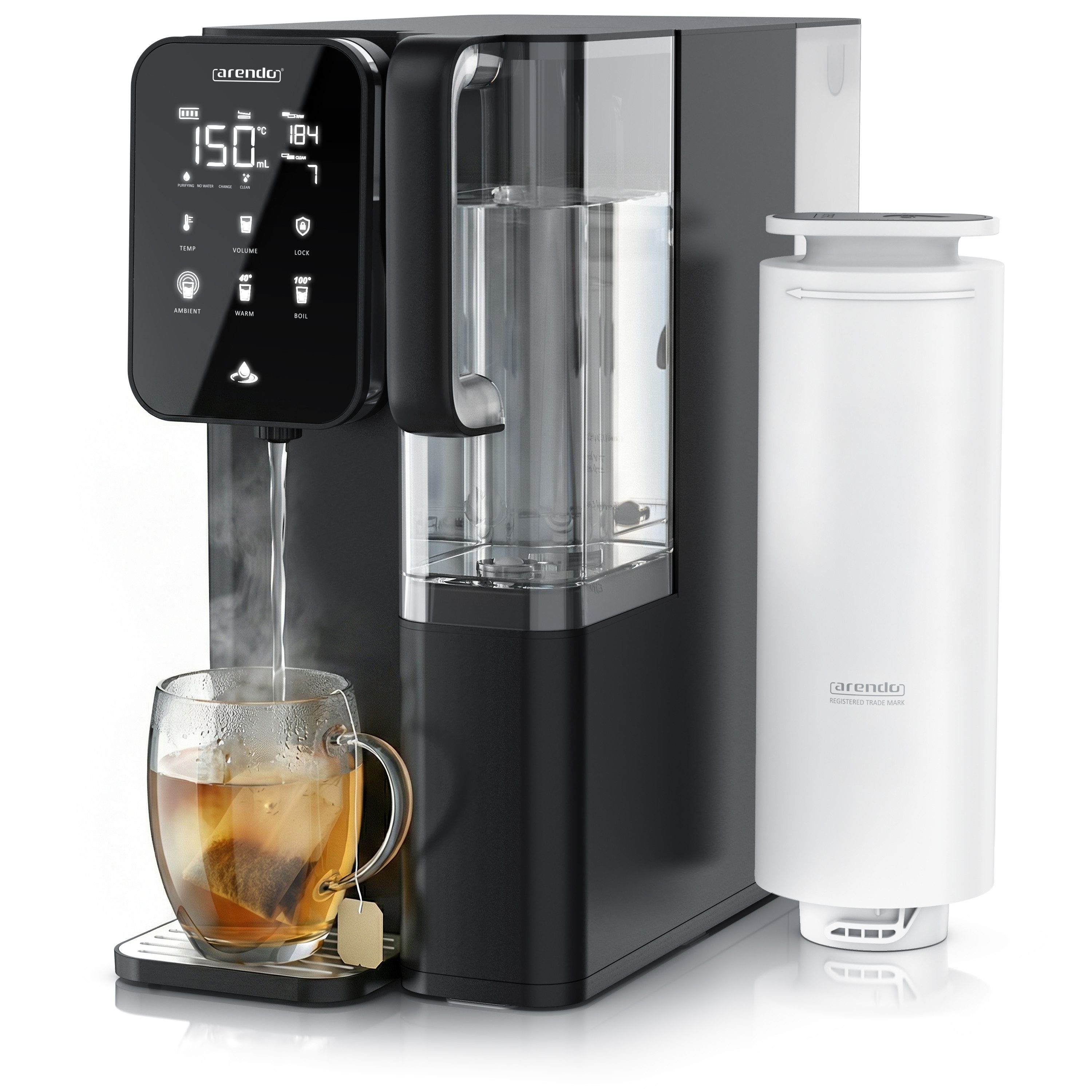 Arendo Wasserfilter Osmoseanlage, 6,5 L Auftisch Umkehrosmoseanlage, Heißwasserspender, 7 Stufen Filtration, 99,99% reines Trinkwasser 15 bis 100° einstellbar