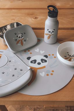 kikadu Lunchbox, Box: Edelstahl, Silikondeckel: 100% BPA-freies Silikon, (1-tlg), Panda Silber Grau aus Edelstahl mit BPA-freiem Silikondeckel