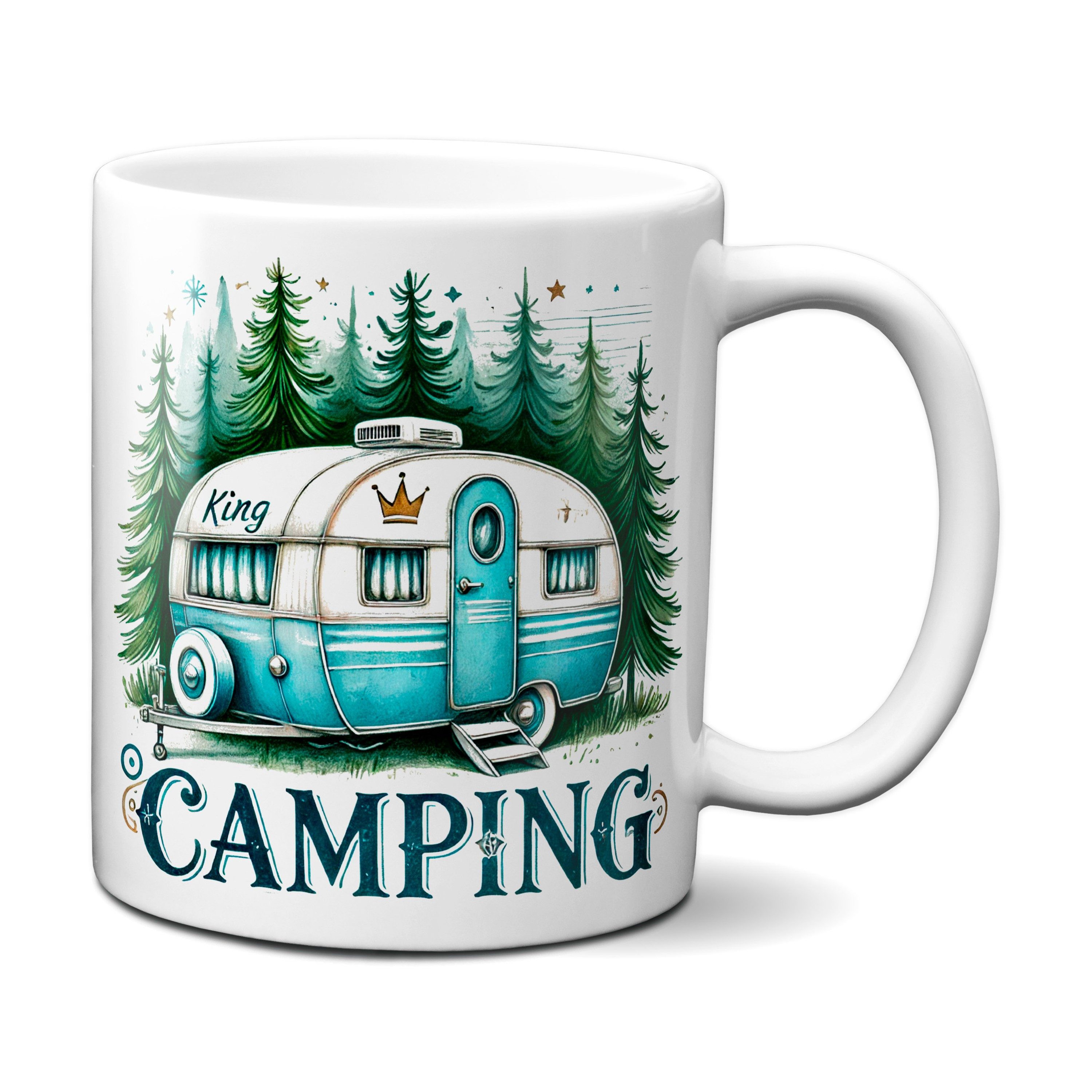 TASSENKING Tasse, Camping King Tasse mit Wohnwagen Motiv (weiß)