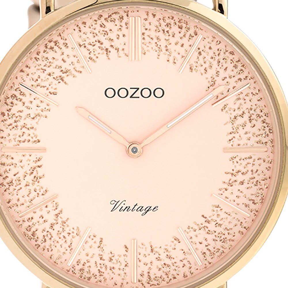OOZOO rund, Damen Armbanduhr roségold Oozoo 40mm) Lederarmband, groß Quarzuhr Damenuhr Elegant-Style (ca. Analog,