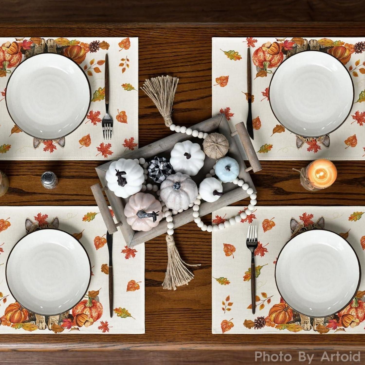 LuxusKollektion Platzset Kürbisse Ahornblätter Herbst Platzsets 4er Set 30x45cm waschbar